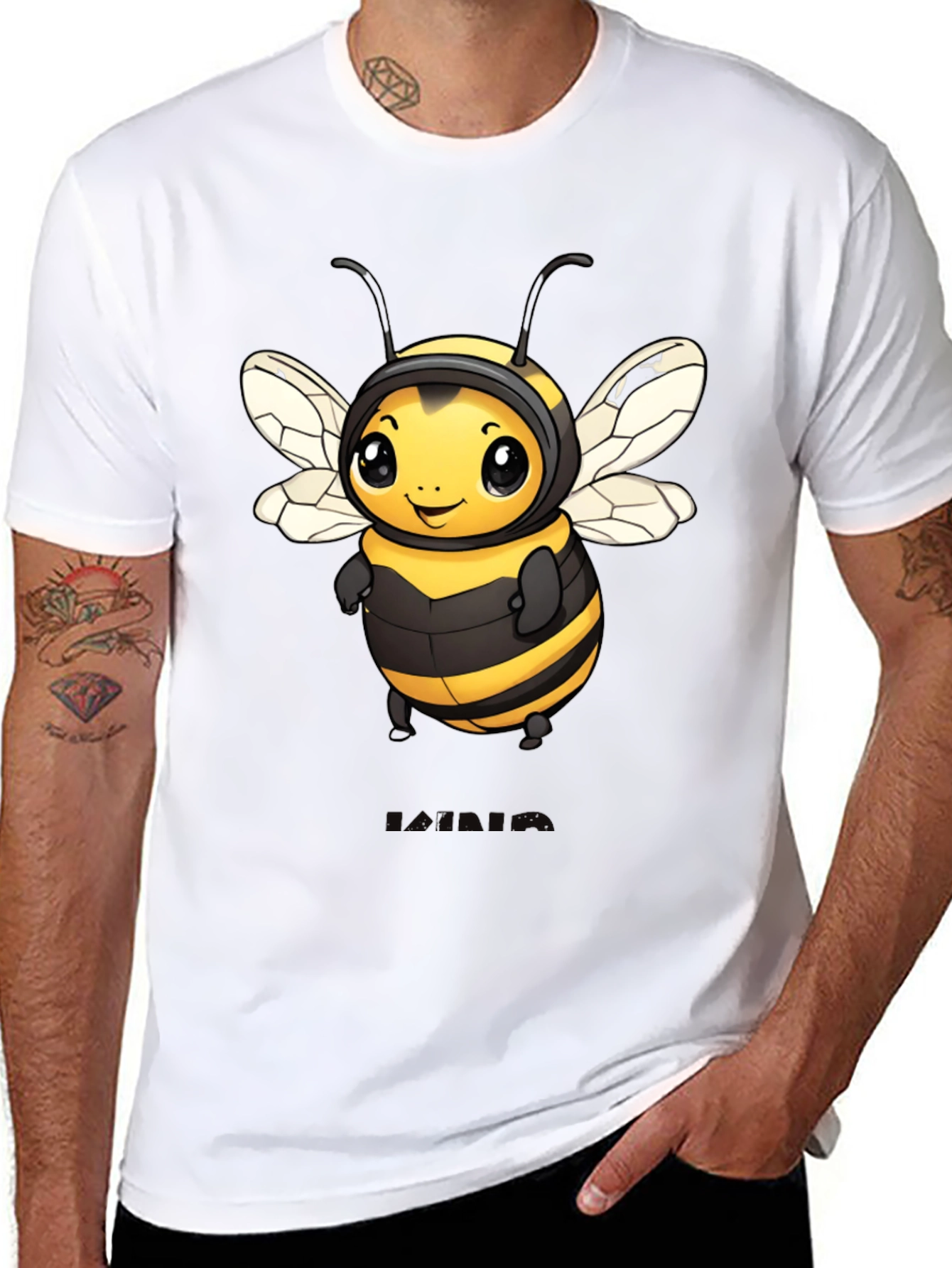 Black Cute Bee Graphic Black T-Shirt view 8