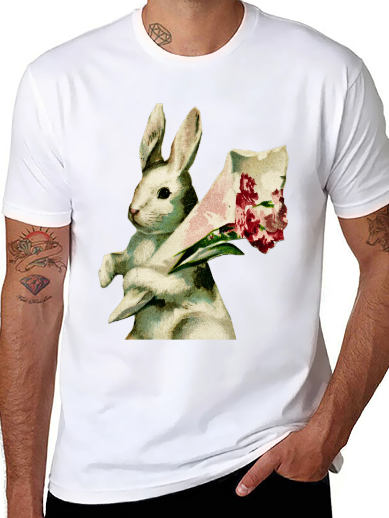 Black Bunny Bouquet Graphic Tee - Soft Cotton Comfort view 8
