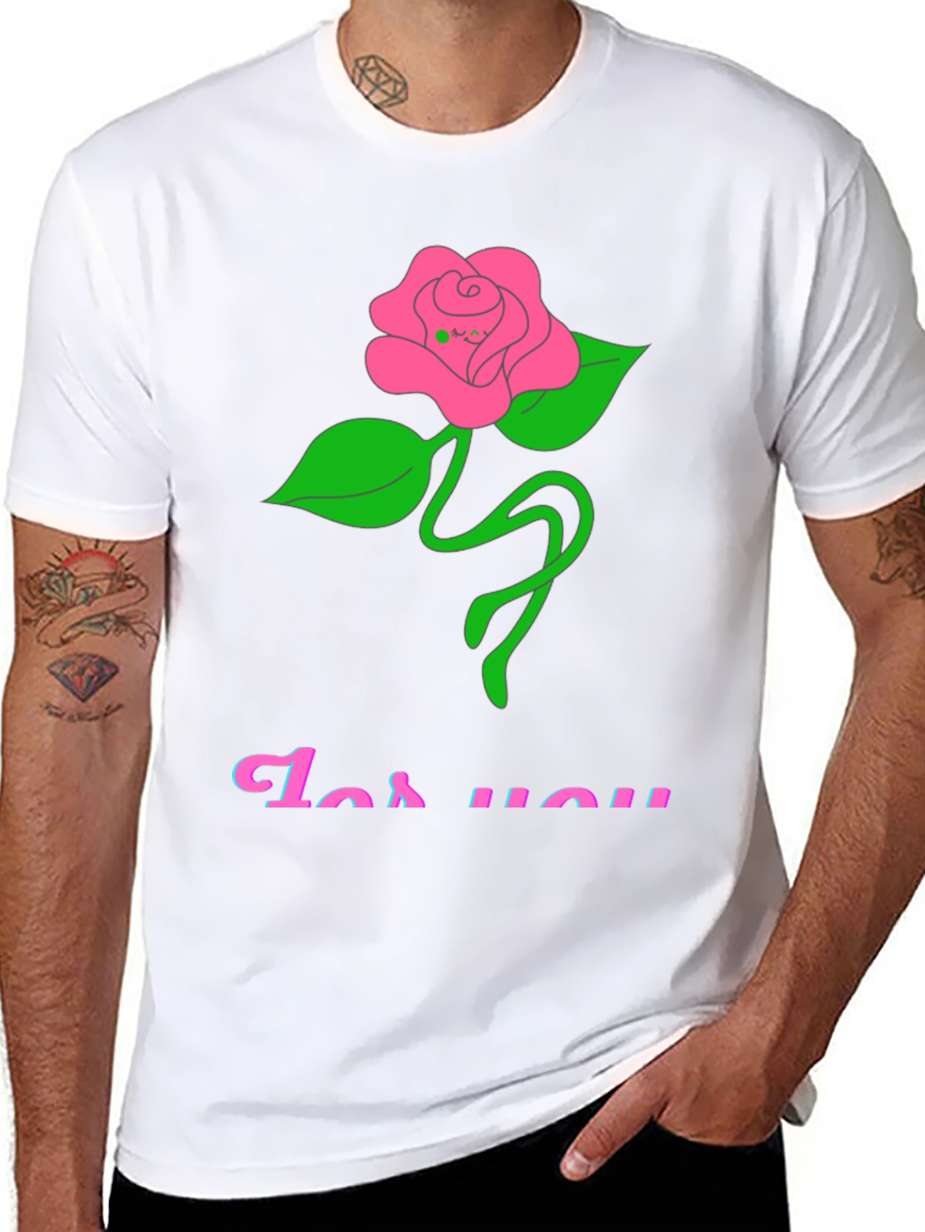 Black Black T-Shirt with Rose "For You" Graphic view 8