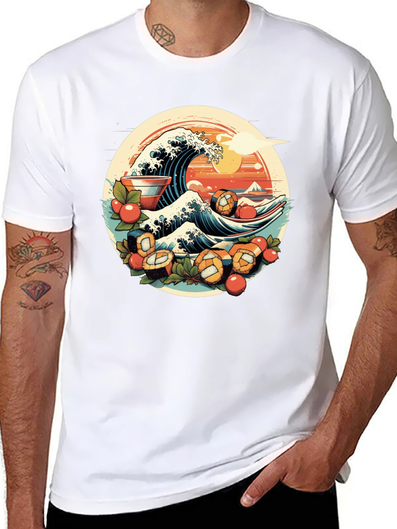 Black Sushi Wave Graphic Tee - Unique Japanese Art Shirt view 8