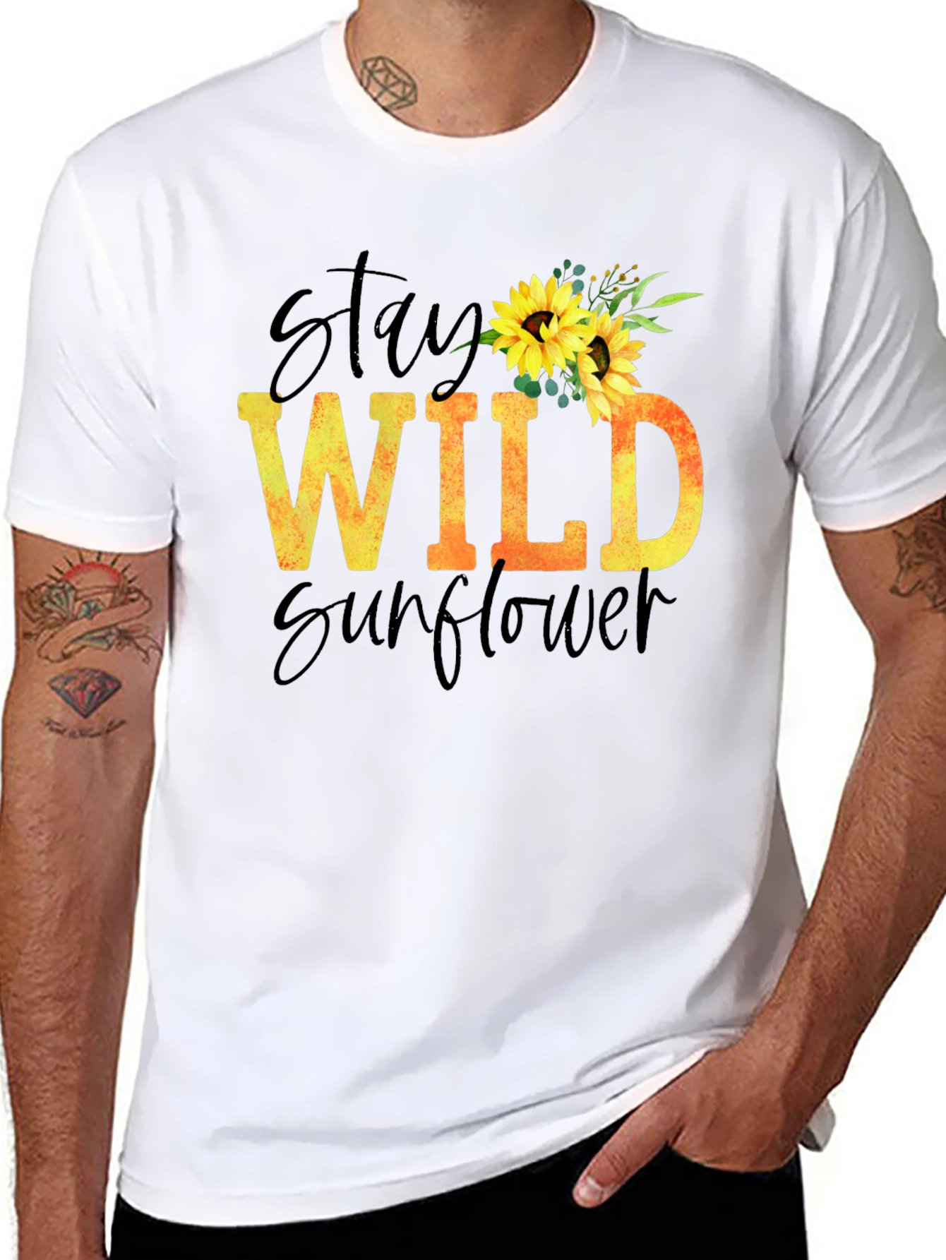 Black Stay Wild Sunflower Graphic T-Shirt view 8