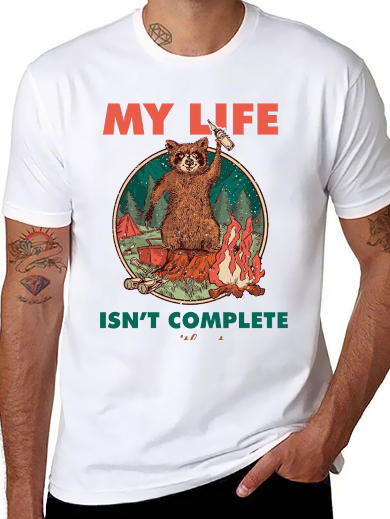 Black My Life Isn't Complete Raccoon Camping T-Shirt view 8