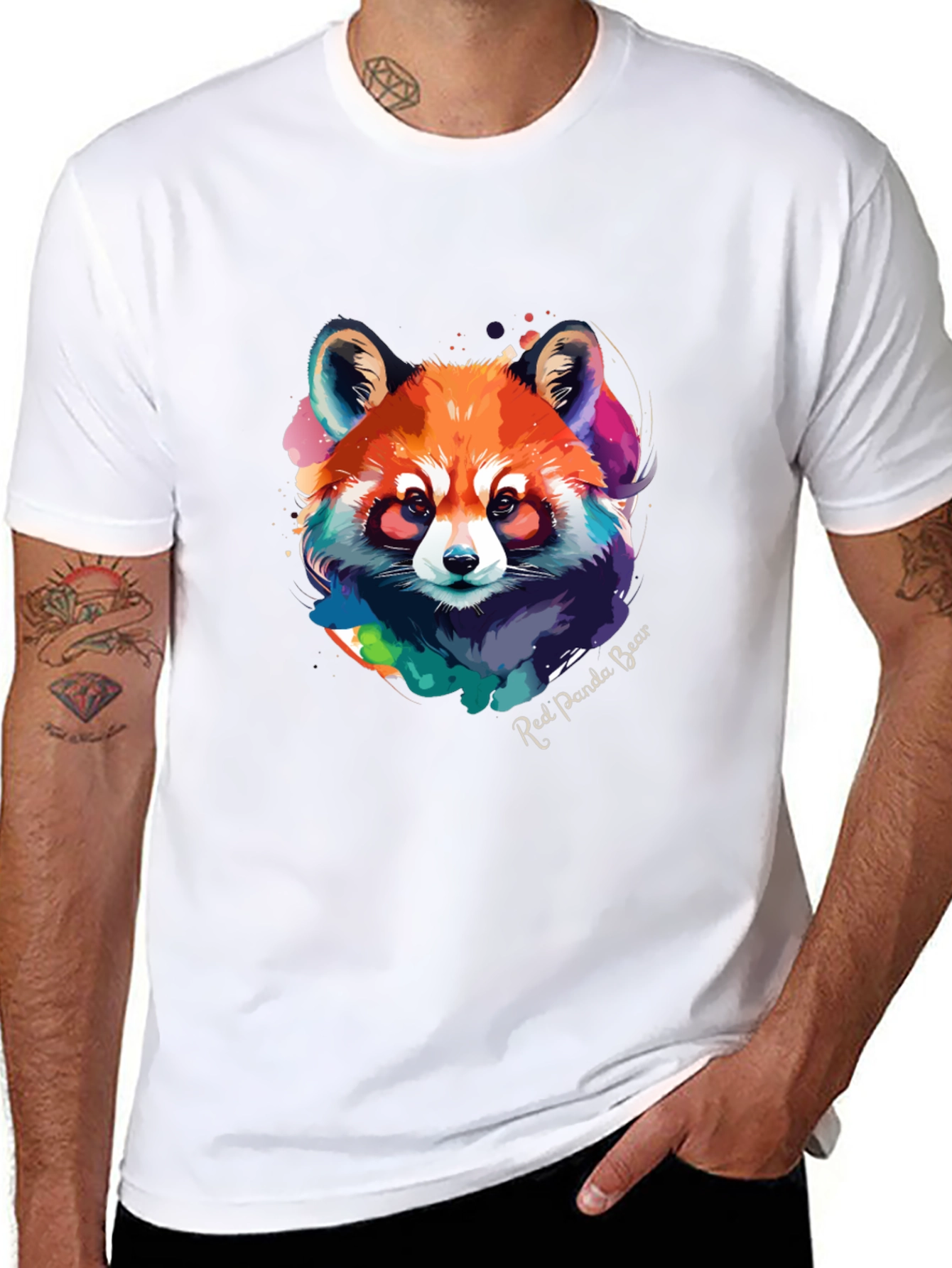 Black Red Panda Bear Graphic Tee - Watercolor Design view 8