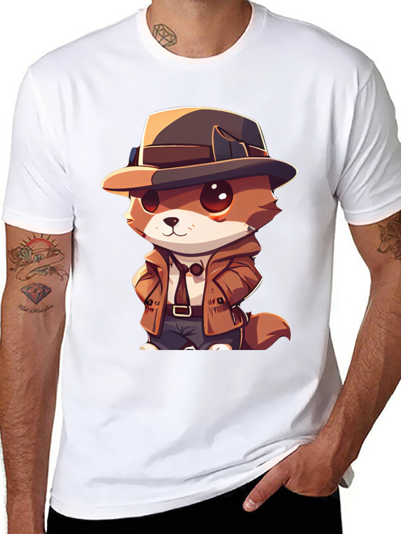 Black Detective Dog T-Shirt - Cartoon Style view 8