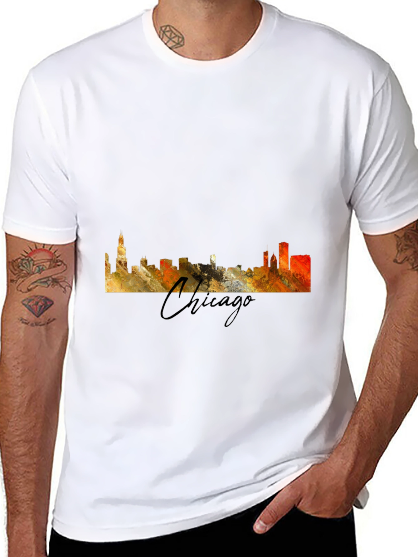 Black Chicago Skyline Men's Graphic T-Shirt view 8
