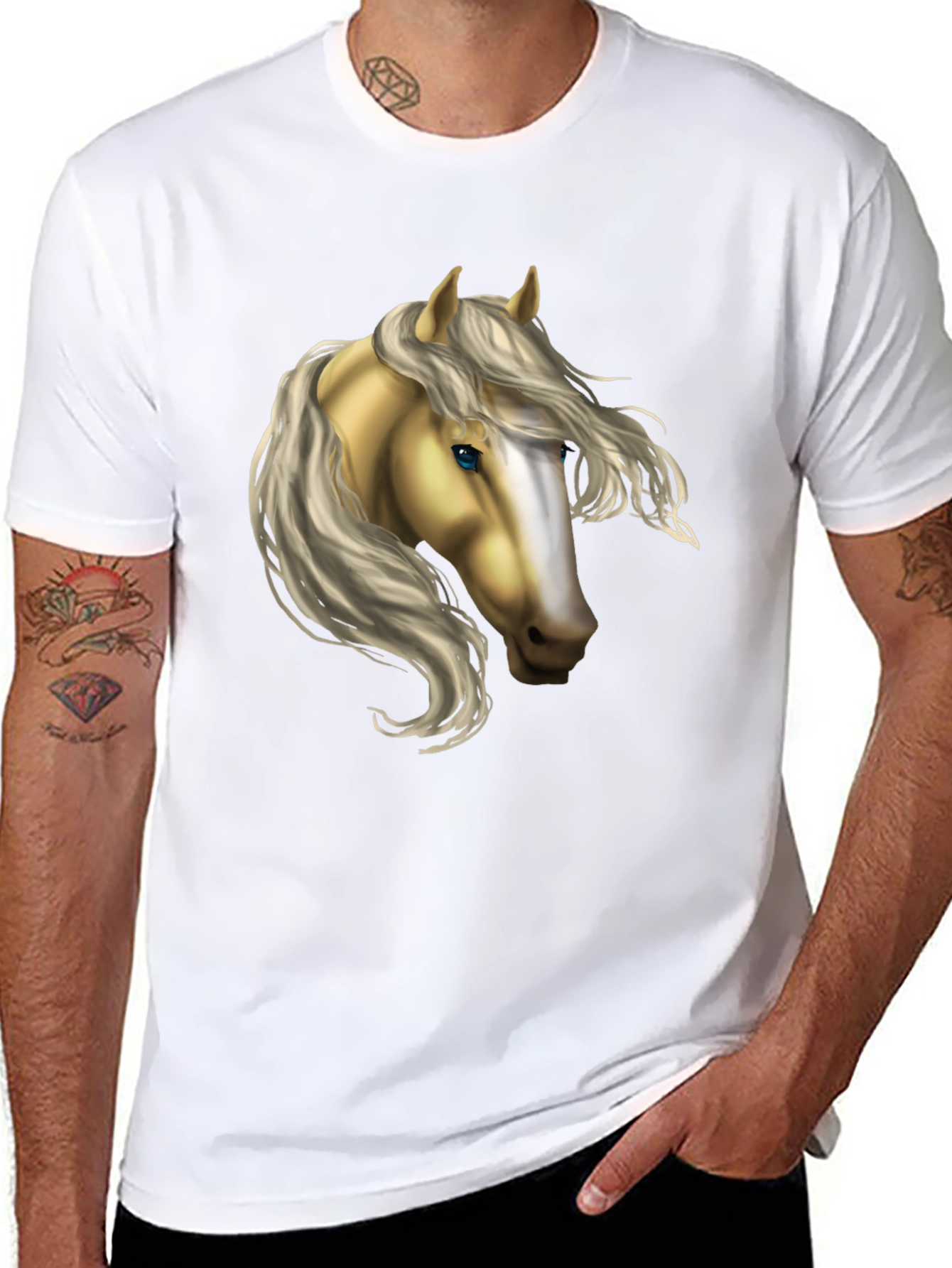 Black Horse Graphic T-Shirt - Black Cotton Blend Tee view 8