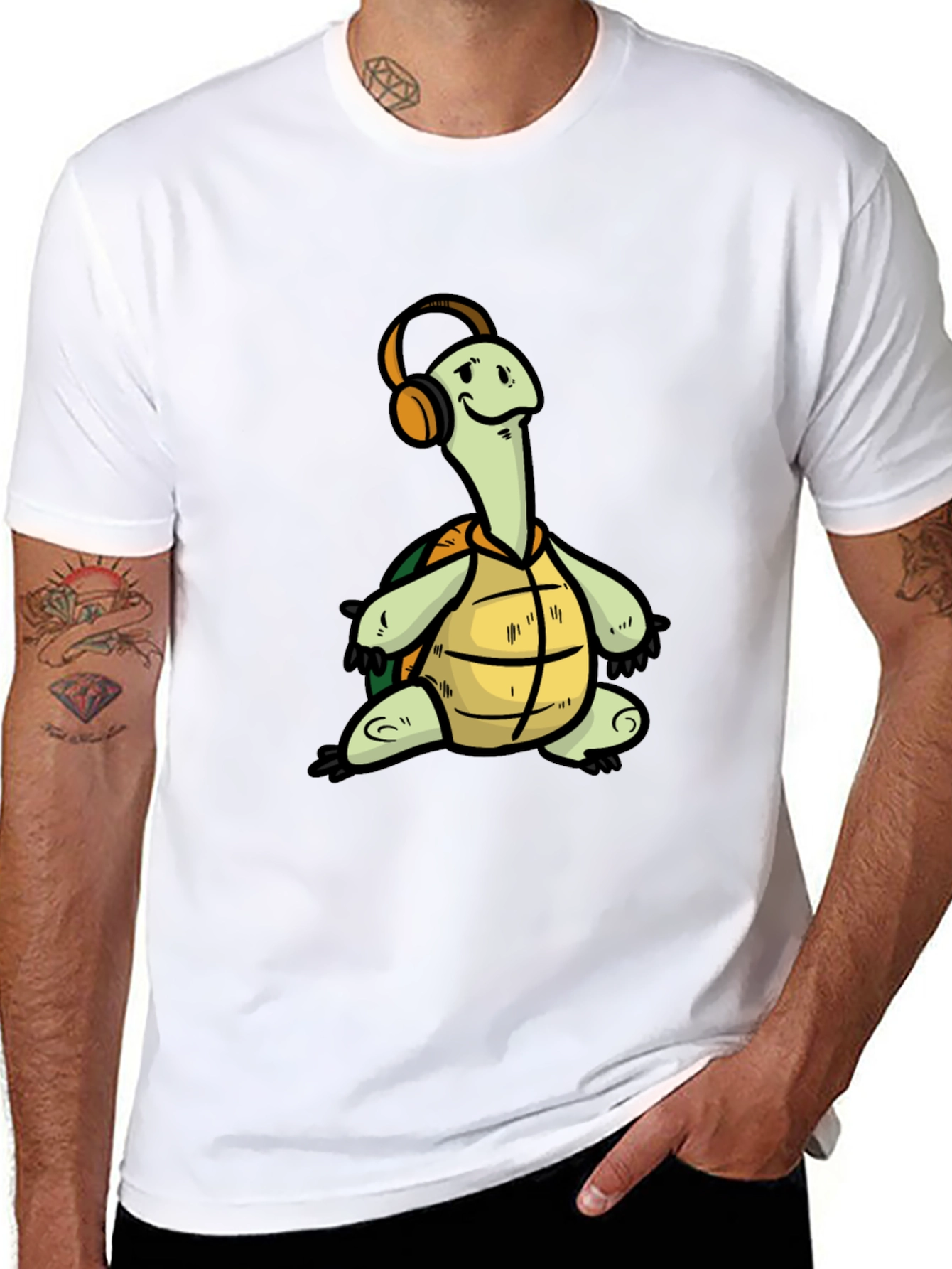 Black Turtle with Headphones Graphic T-Shirt view 8