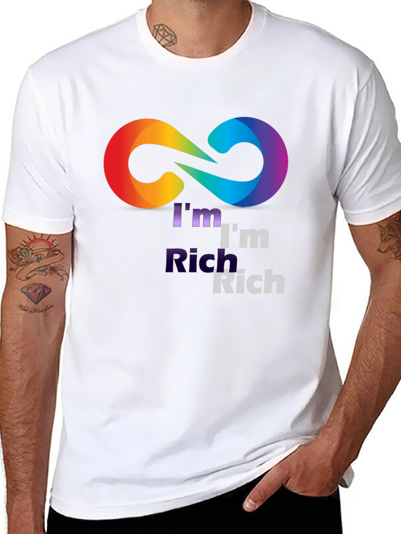 Black I'm Rich Rainbow Infinity Symbol Black T-Shirt view 8