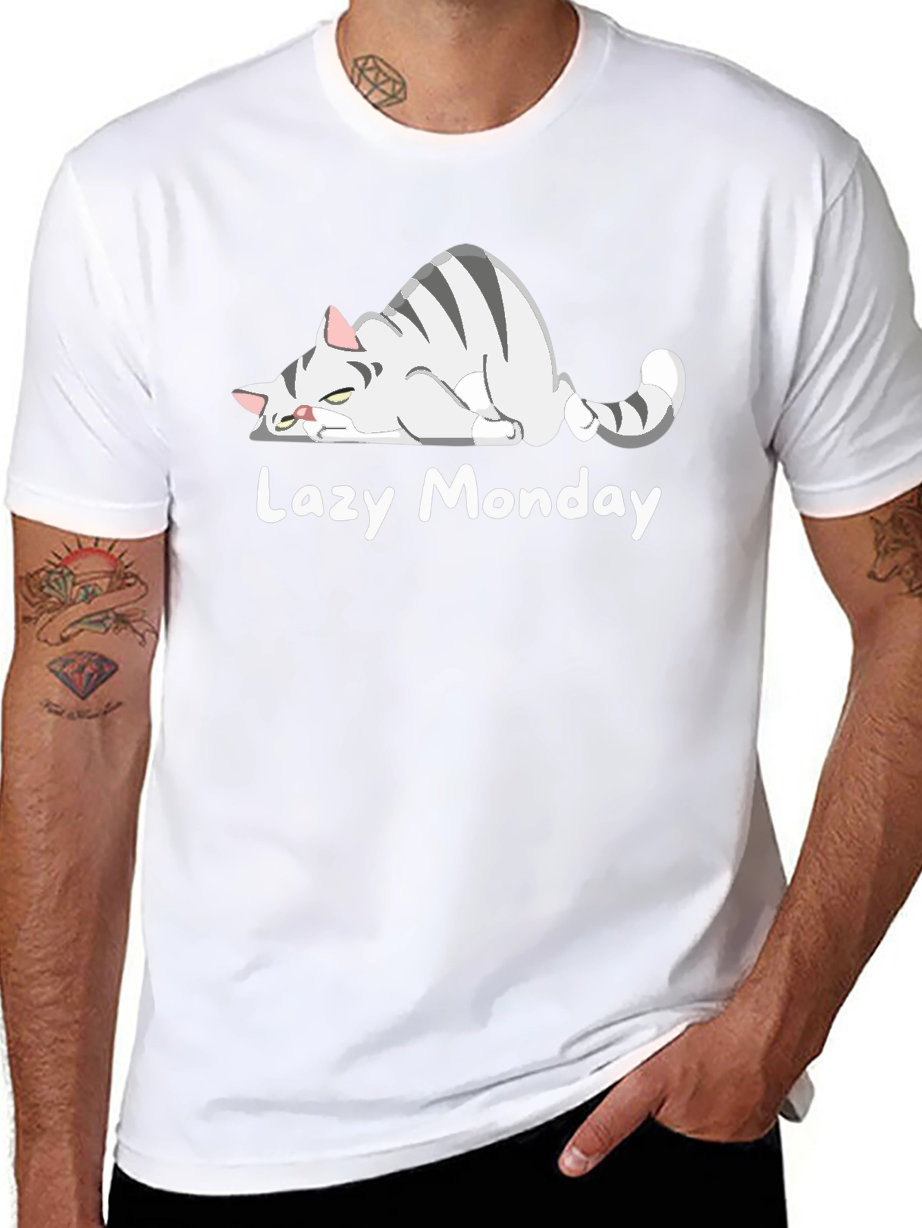 Black Lazy Monday Cat T-Shirt - Unisex Graphic Tee view 8