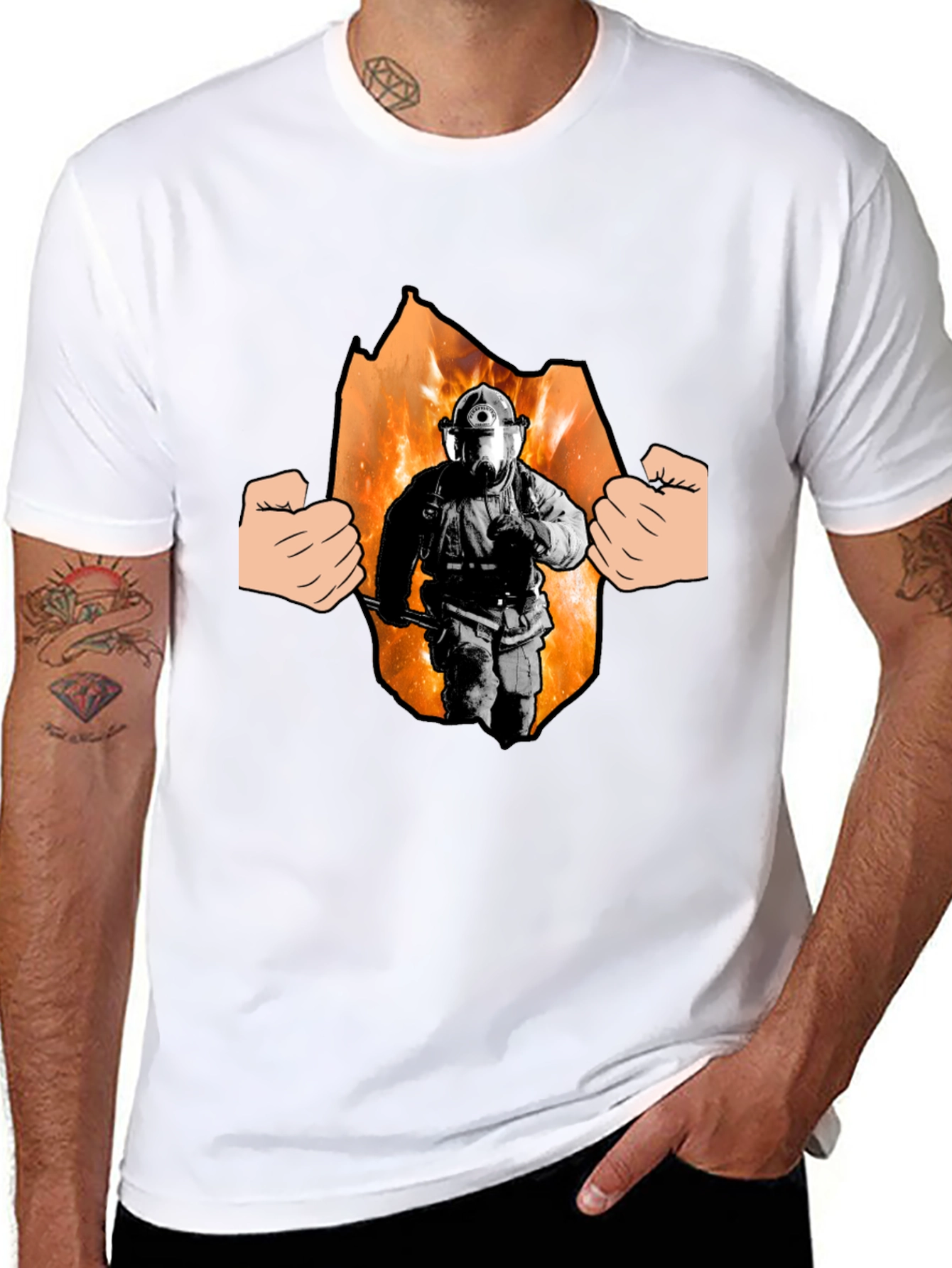 Black Firefighter Hero T-Shirt - Black Cotton Tee view 8