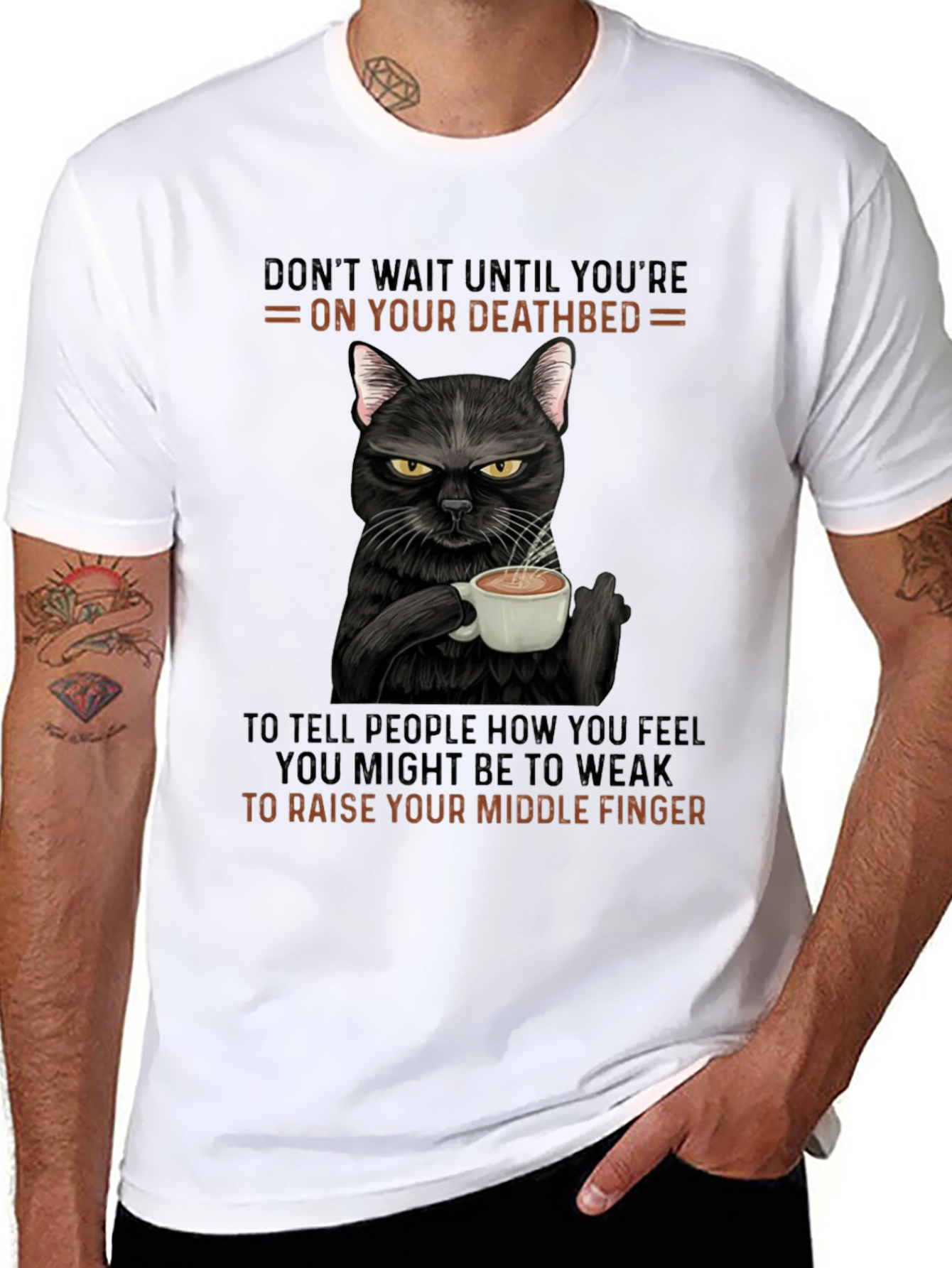 Black Sarcastic Cat Middle Finger T-Shirt view 8