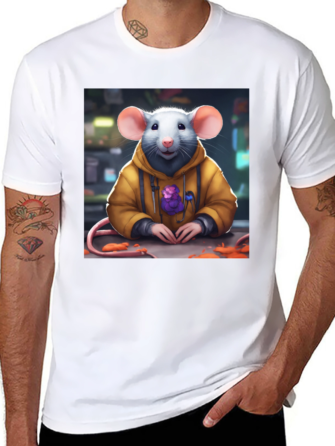 Black Rat in Hoodie T-Shirt - Unique Graphic Tee view 8