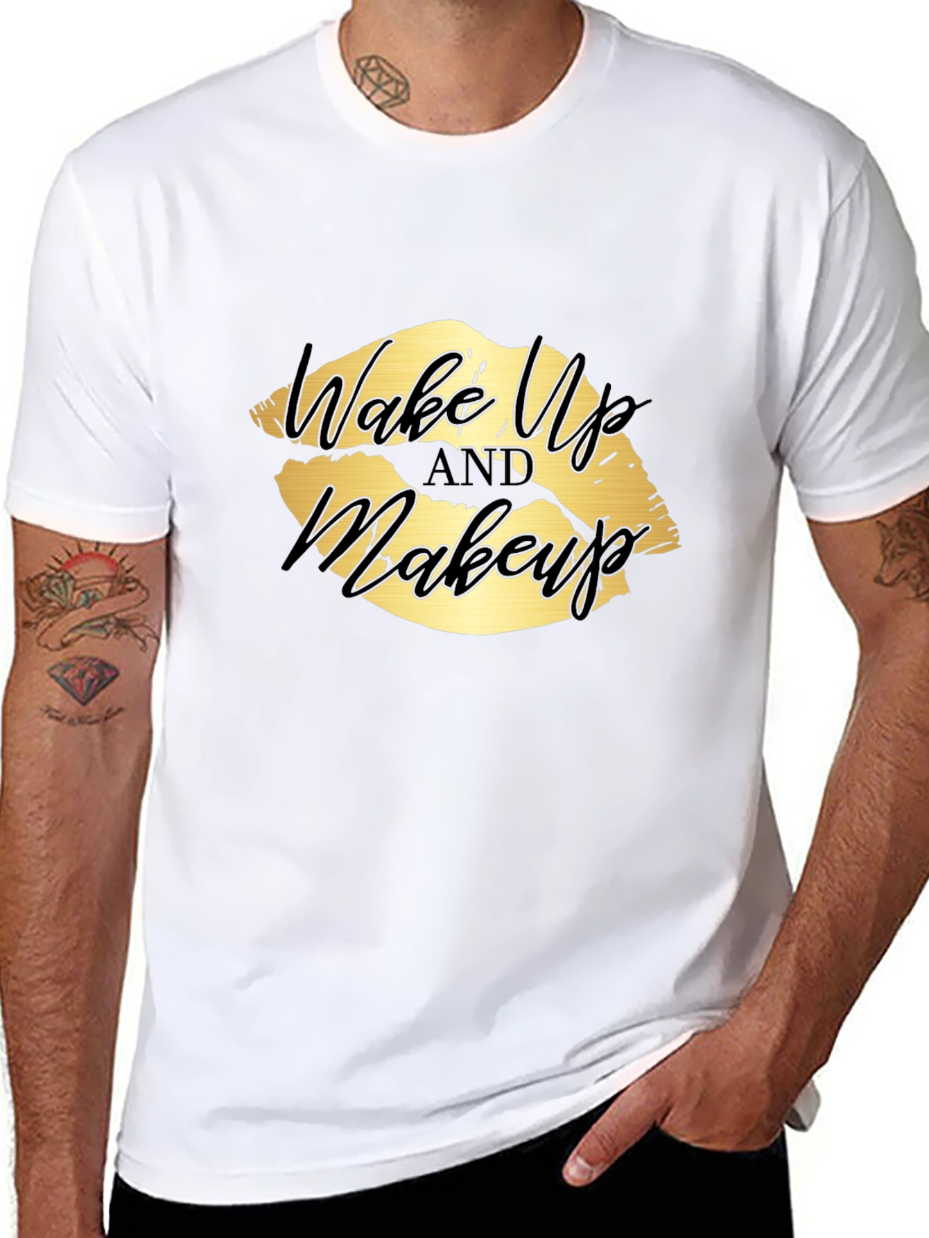 Black Wake Up and Makeup Lips Graphic T-Shirt view 8