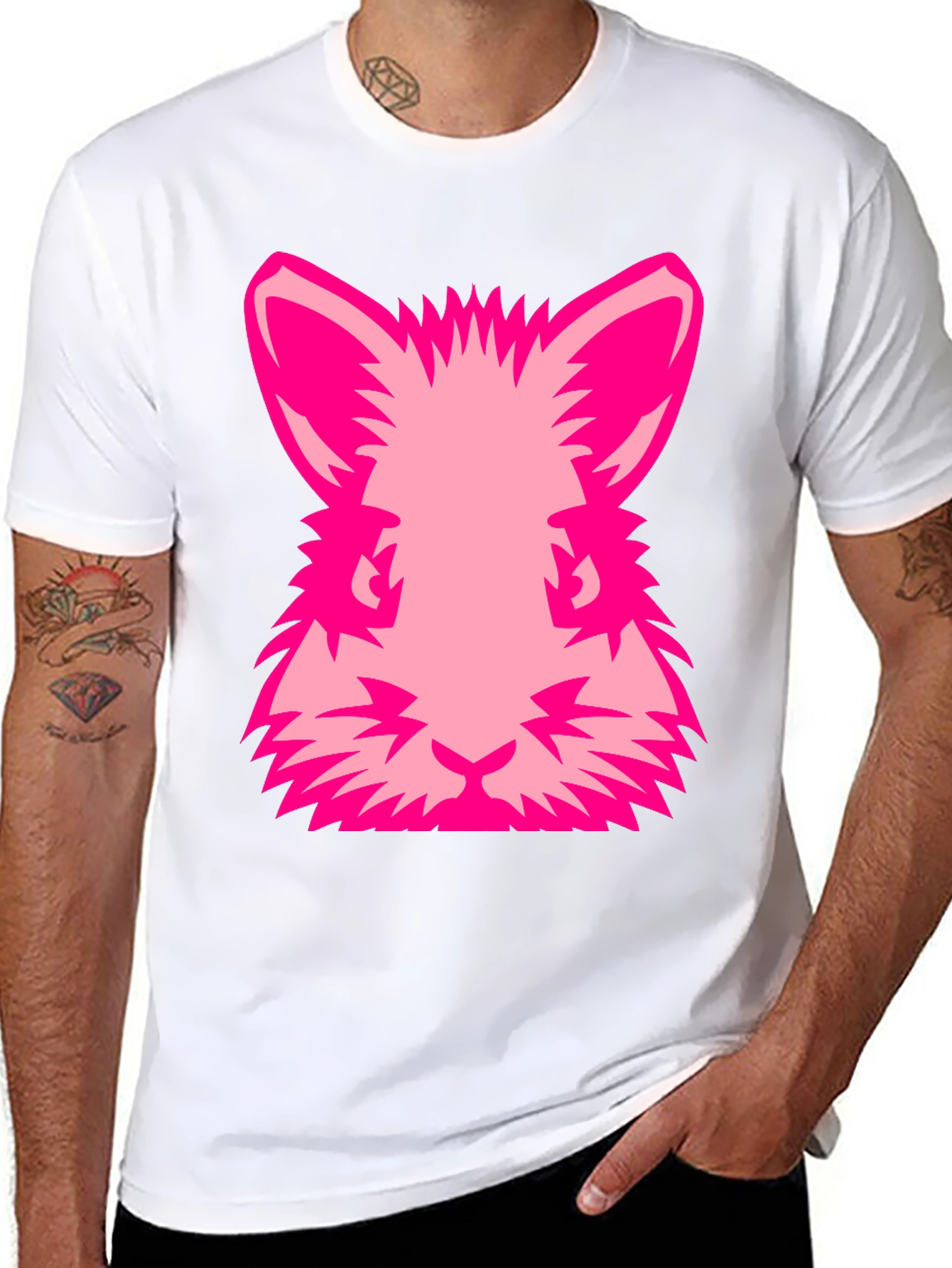 Black Pink Rabbit Graphic Tee - Black Cotton Blend Shirt view 8