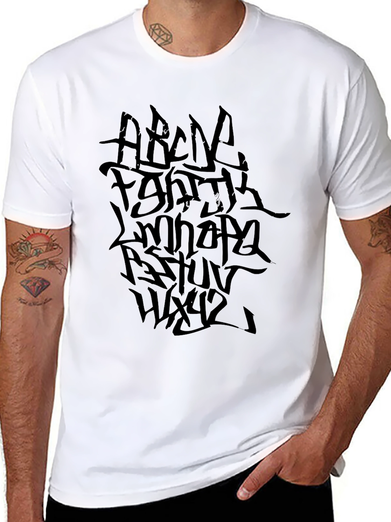 Black Graffiti Alphabet Black T-Shirt view 8