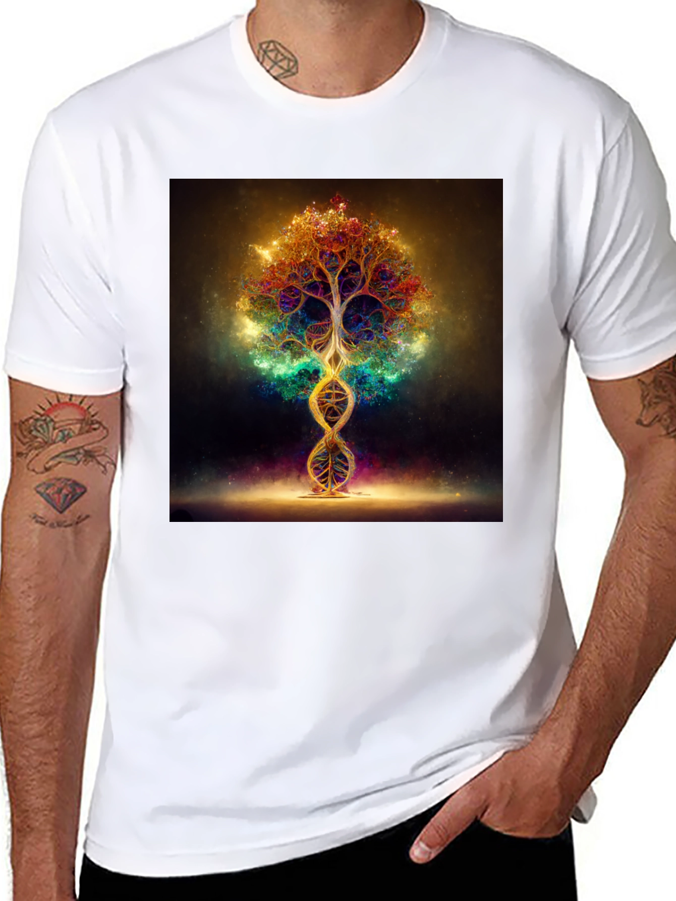 Black Cosmic Tree DNA T-Shirt - Vibrant Design view 8