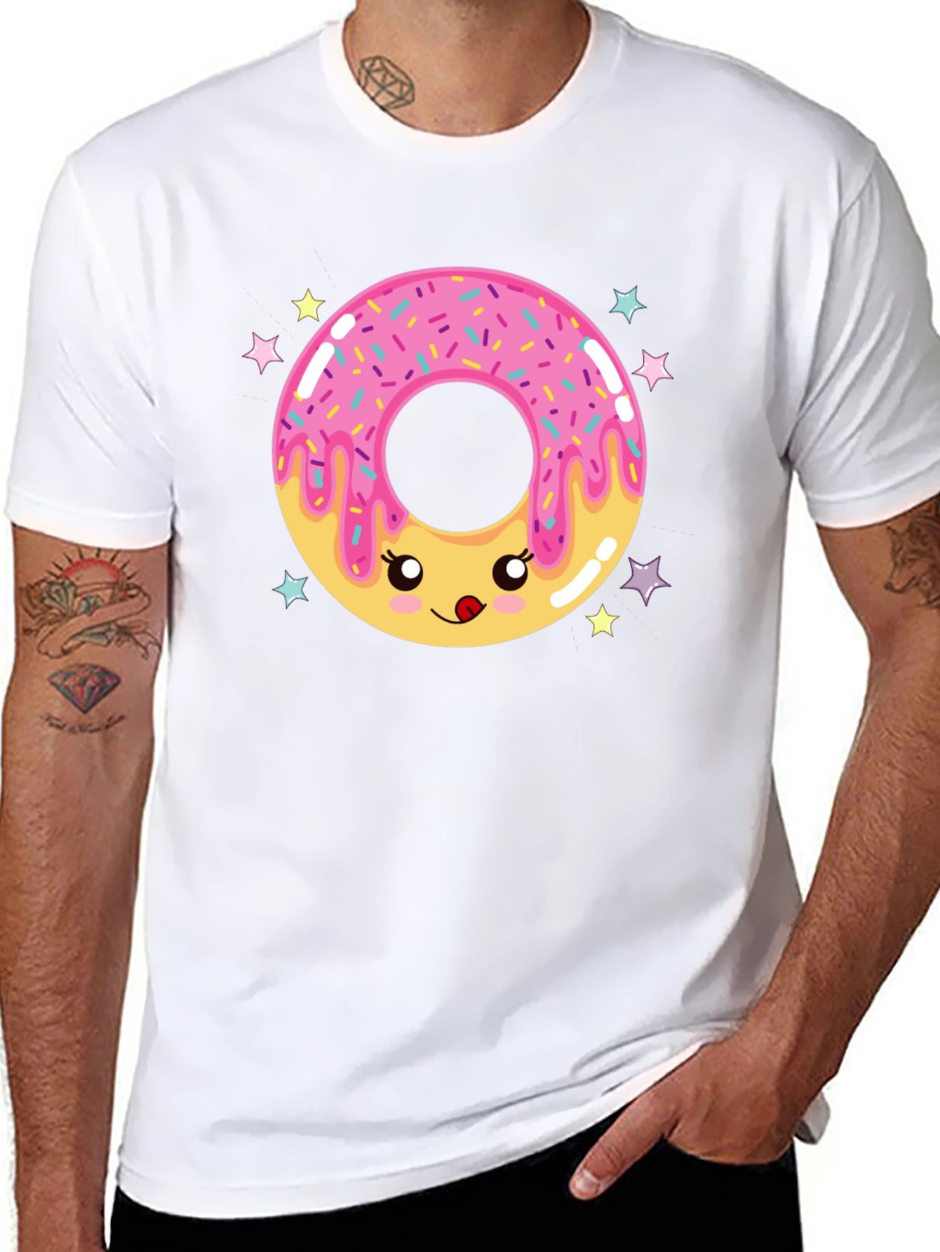 Black Kawaii Donut Graphic Tee - Black Cotton Comfort view 8