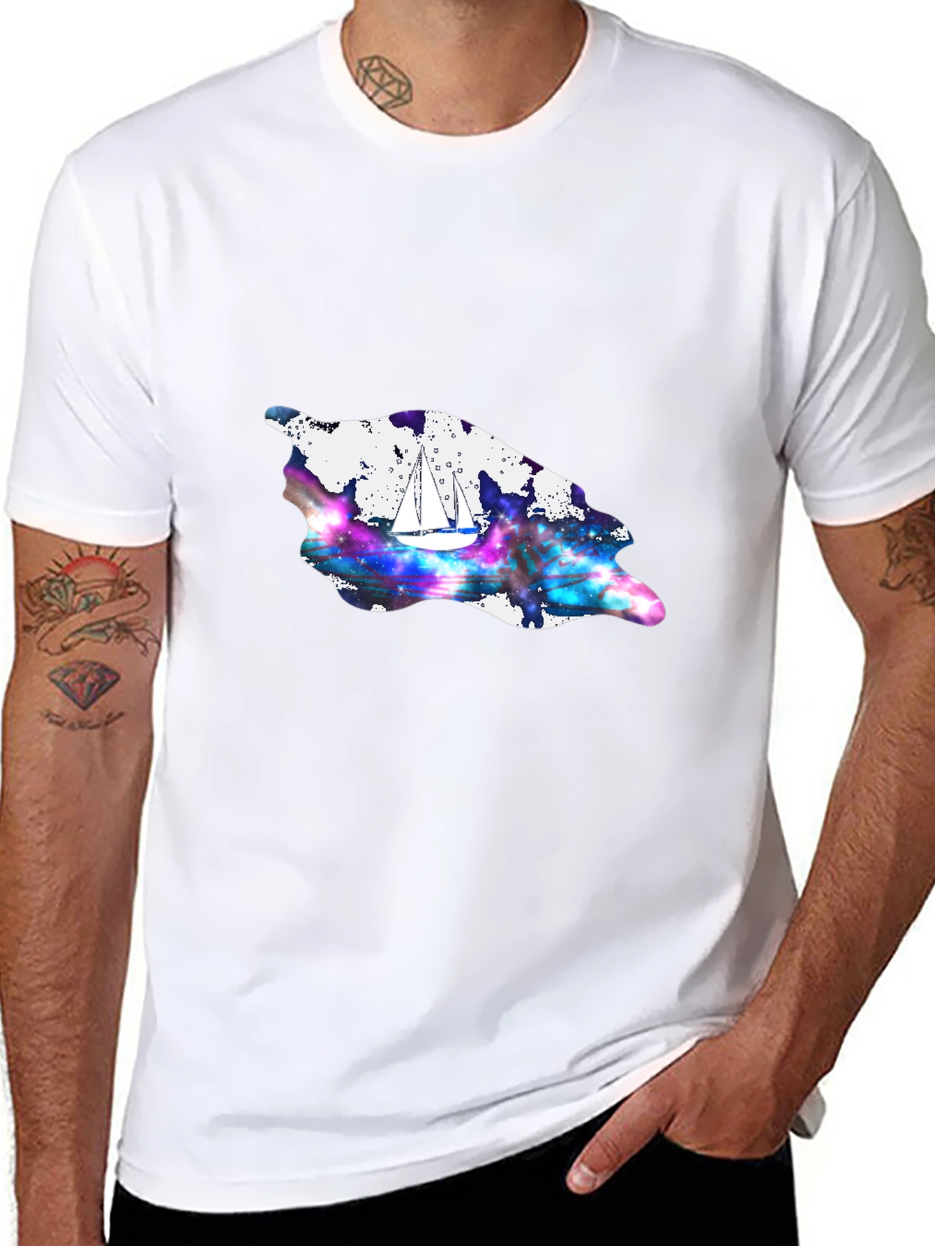 Black Sailboat Galaxy T-Shirt view 8