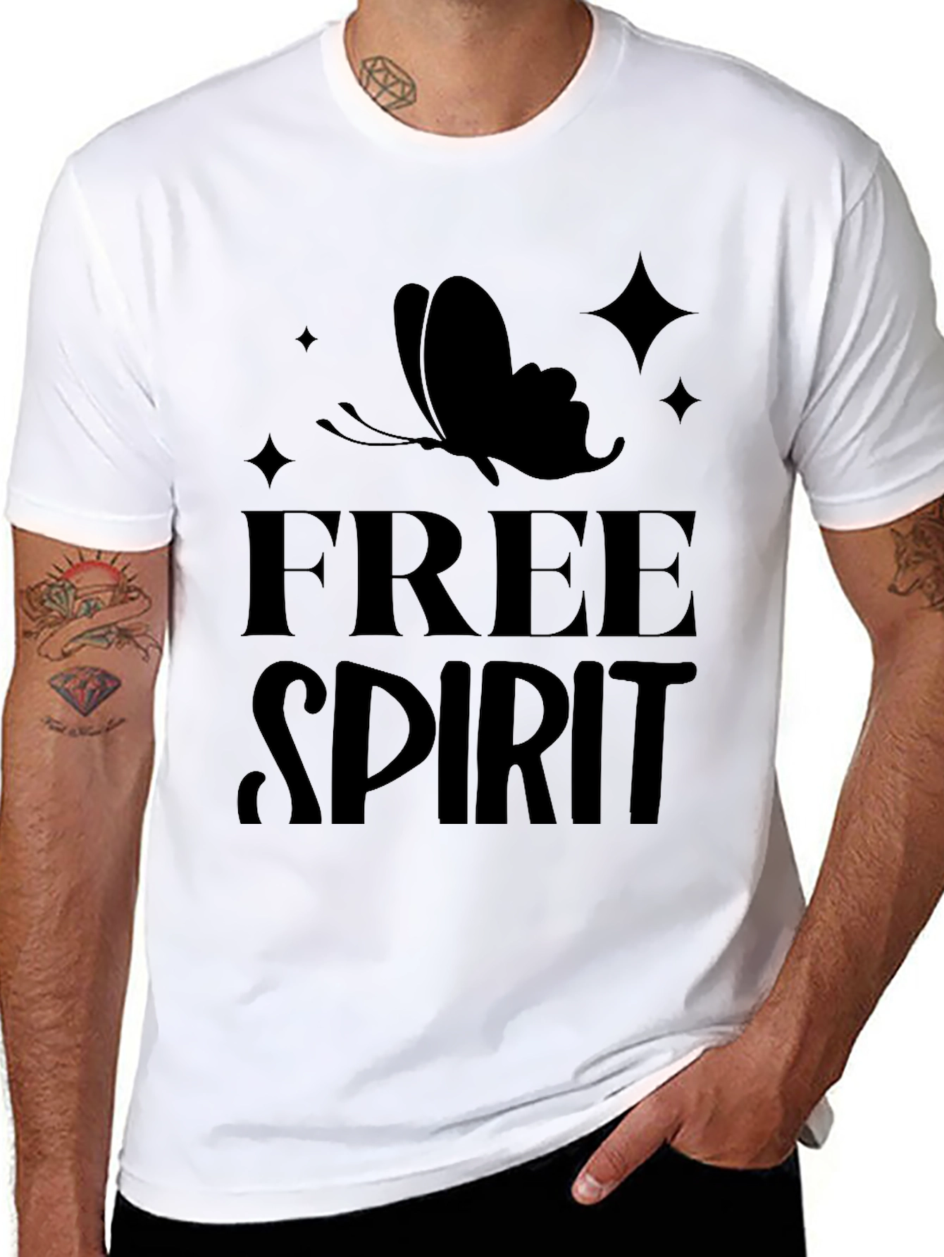 Black Free Spirit Butterfly Graphic Tee - Black Cotton Casual view 8