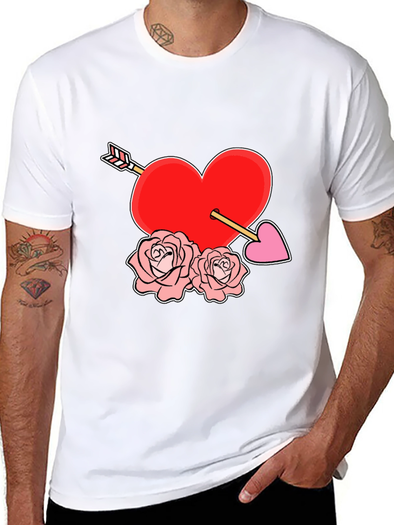 Black Heart Arrow Roses Graphic Tee view 8