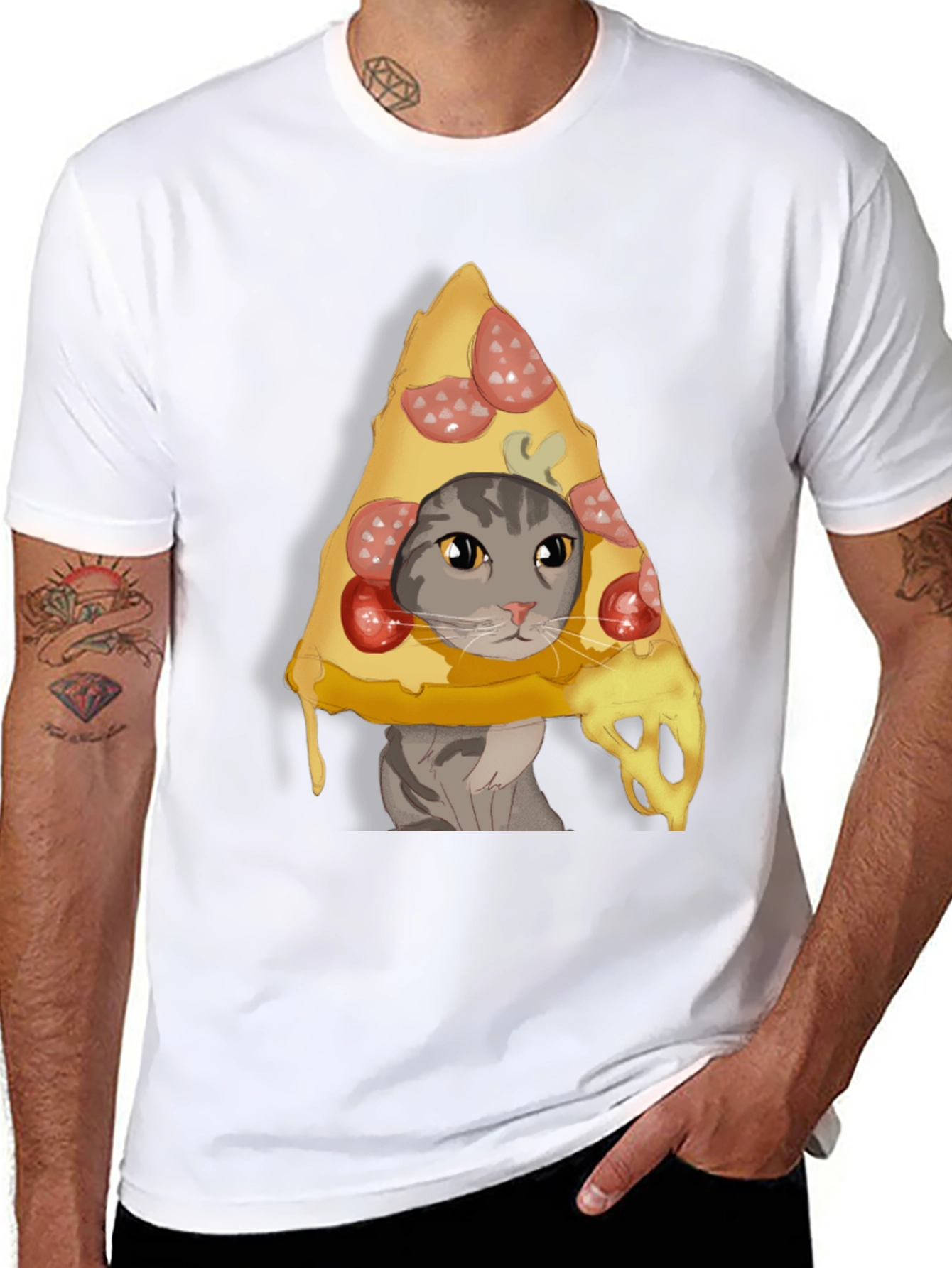 Black Pizza Cat Graphic T-Shirt - Funny & Unique view 8