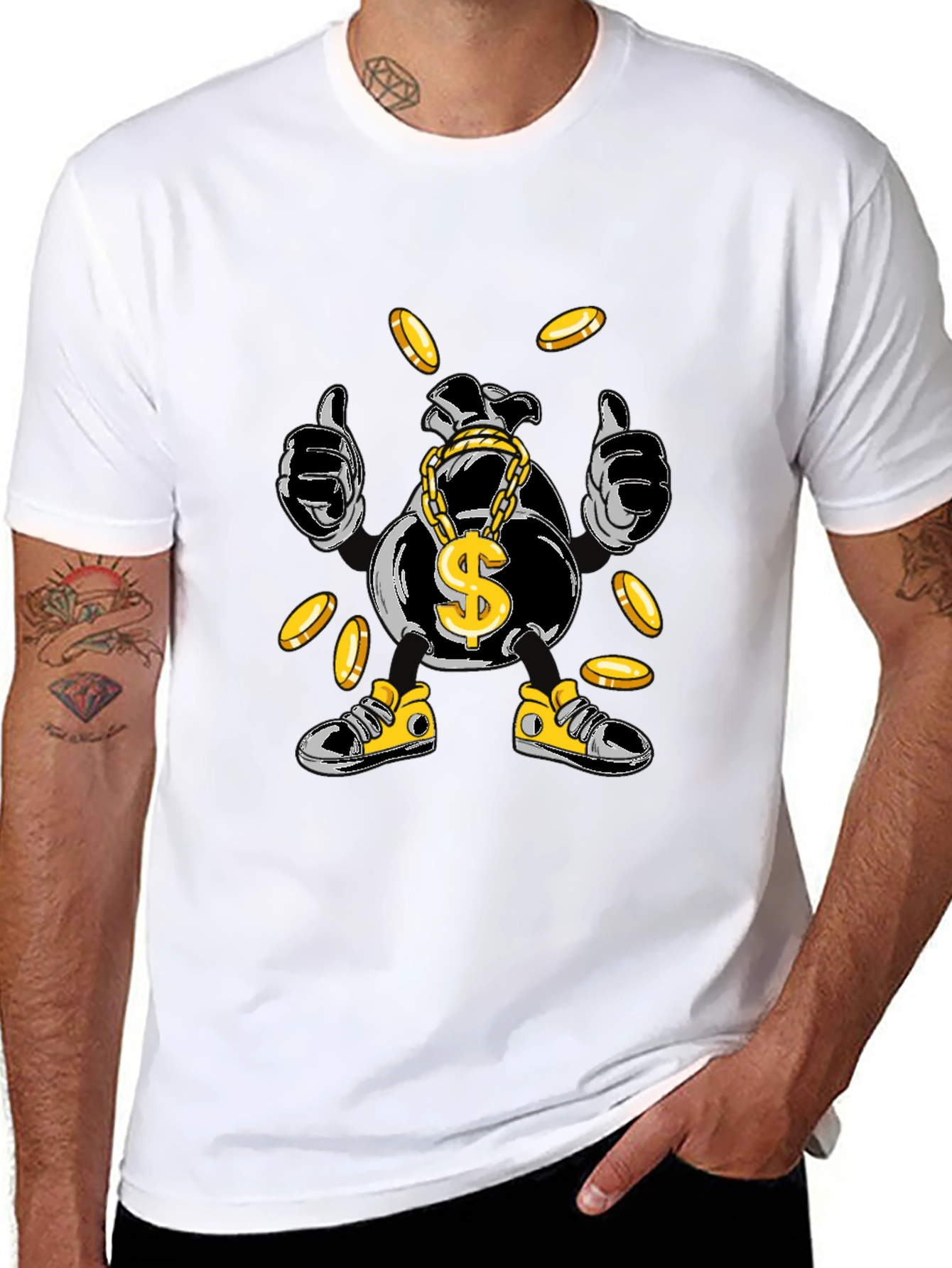 Black Money Bag Cartoon Graphic Tee - Black view 8