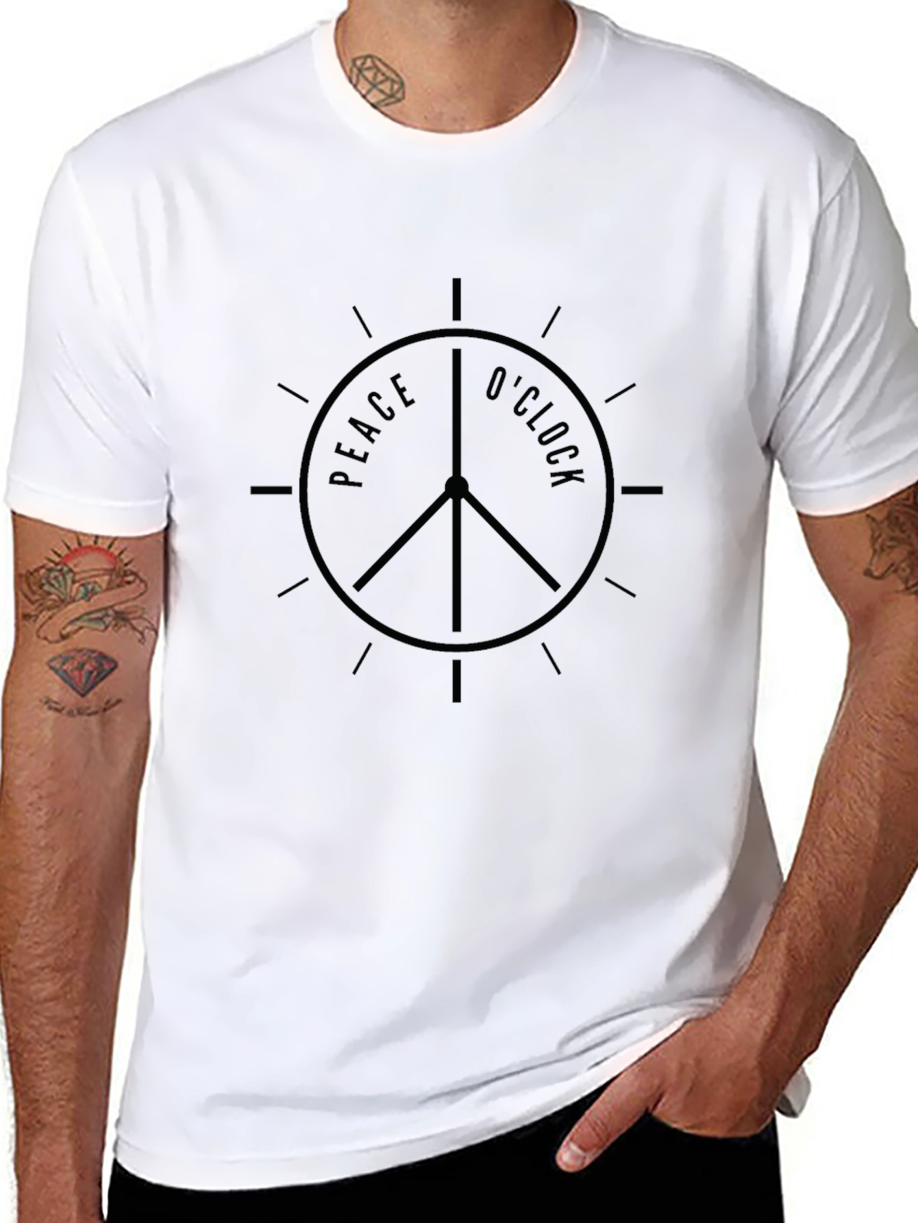 Black Peace O'Clock Graphic Tee - Black Cotton T-Shirt view 8