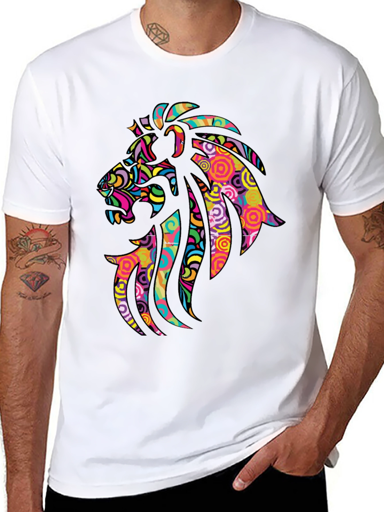 Black Psychedelic Lion Graphic Black T-Shirt view 8
