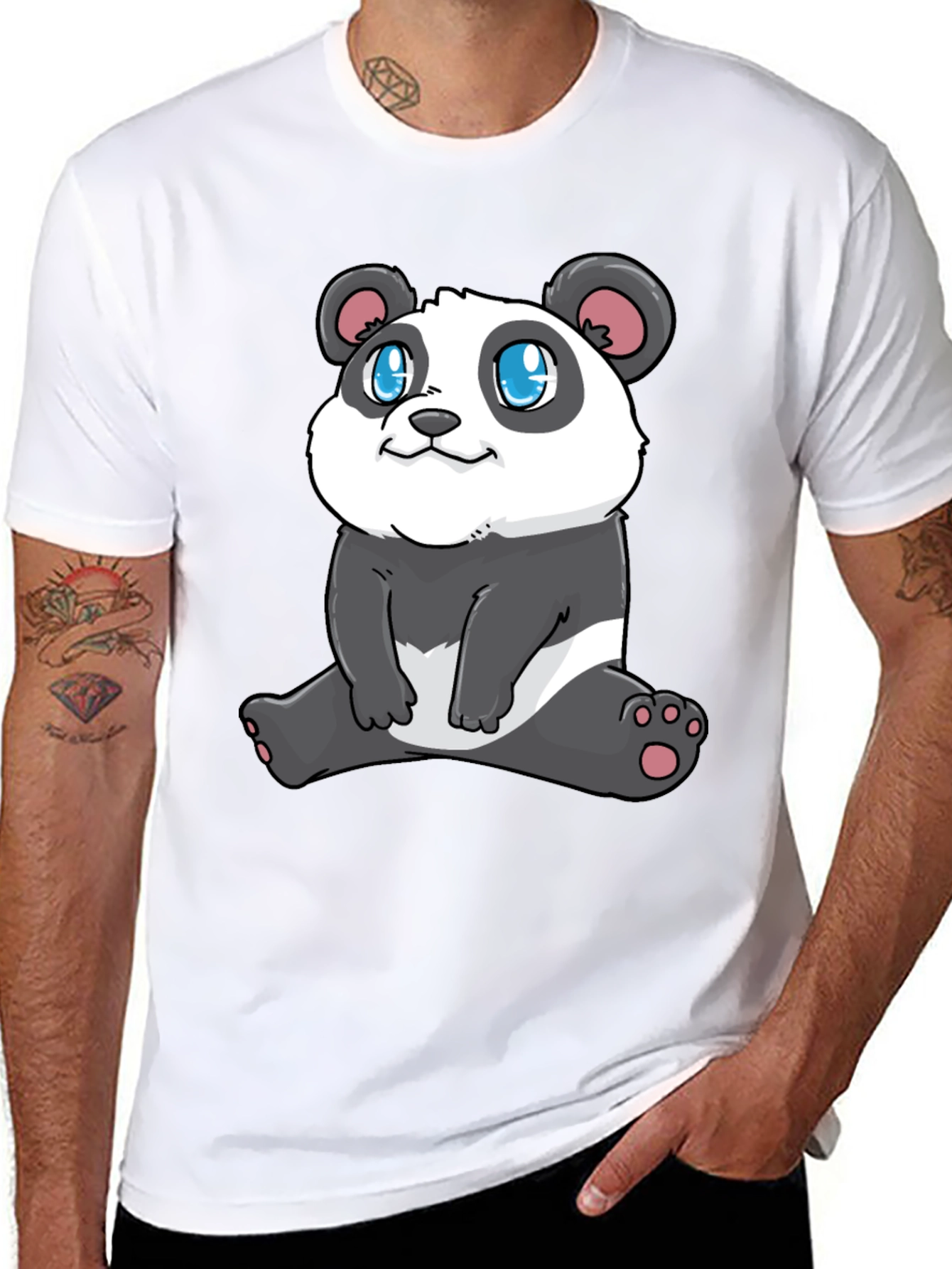Black Cute Panda Graphic Tee - Stylish Black T-Shirt view 8