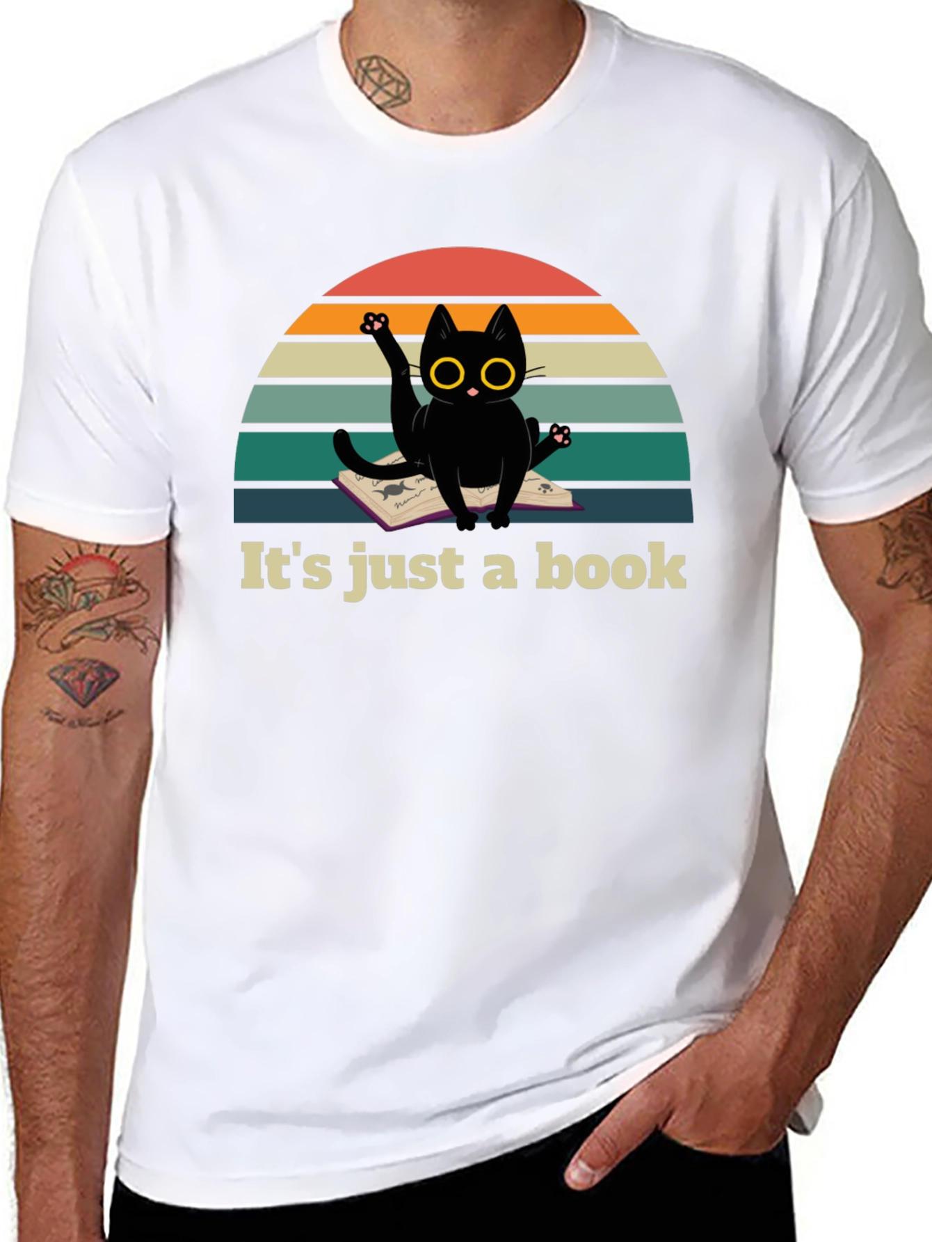 Black It's Just a Book Funny Cat T-Shirt view 8