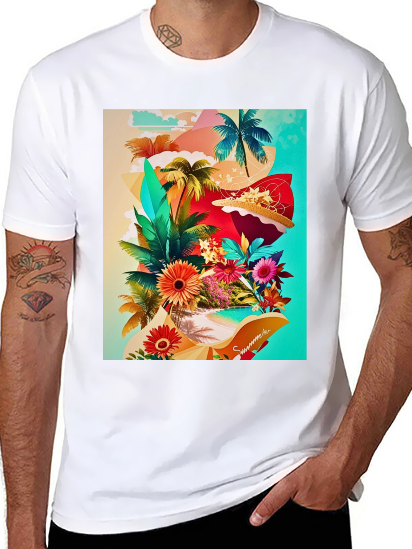 Black Tropical Summer Graphic T-Shirt view 8