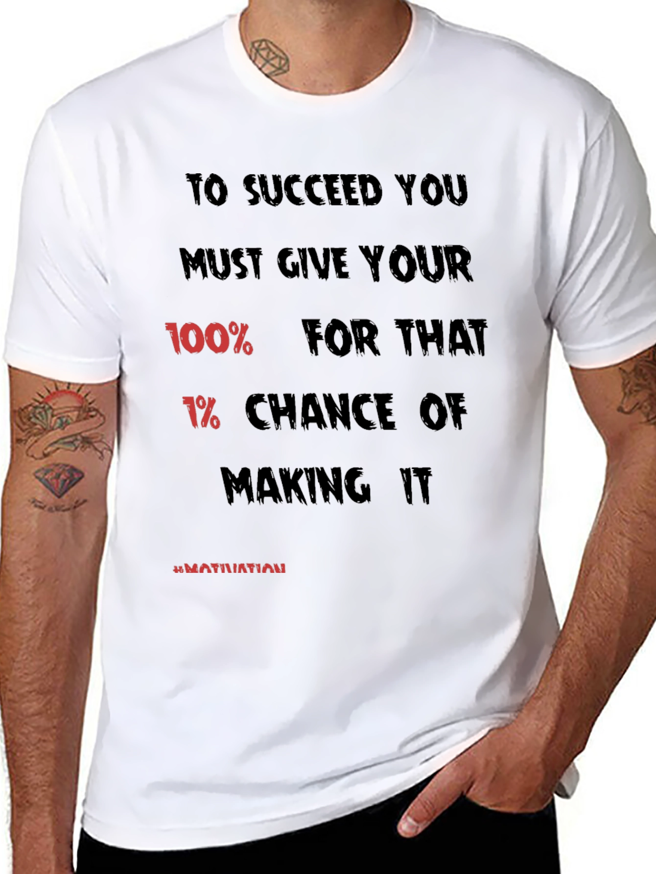 Black Motivational Black T-Shirt: 100% Effort view 8
