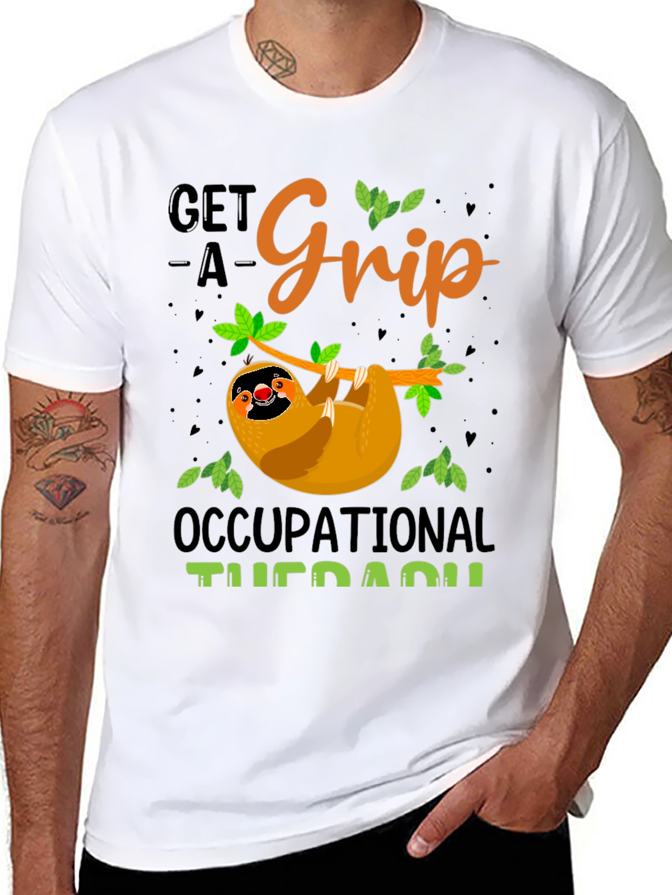 Black Get A Grip Occupational Therapy Sloth T-Shirt view 8