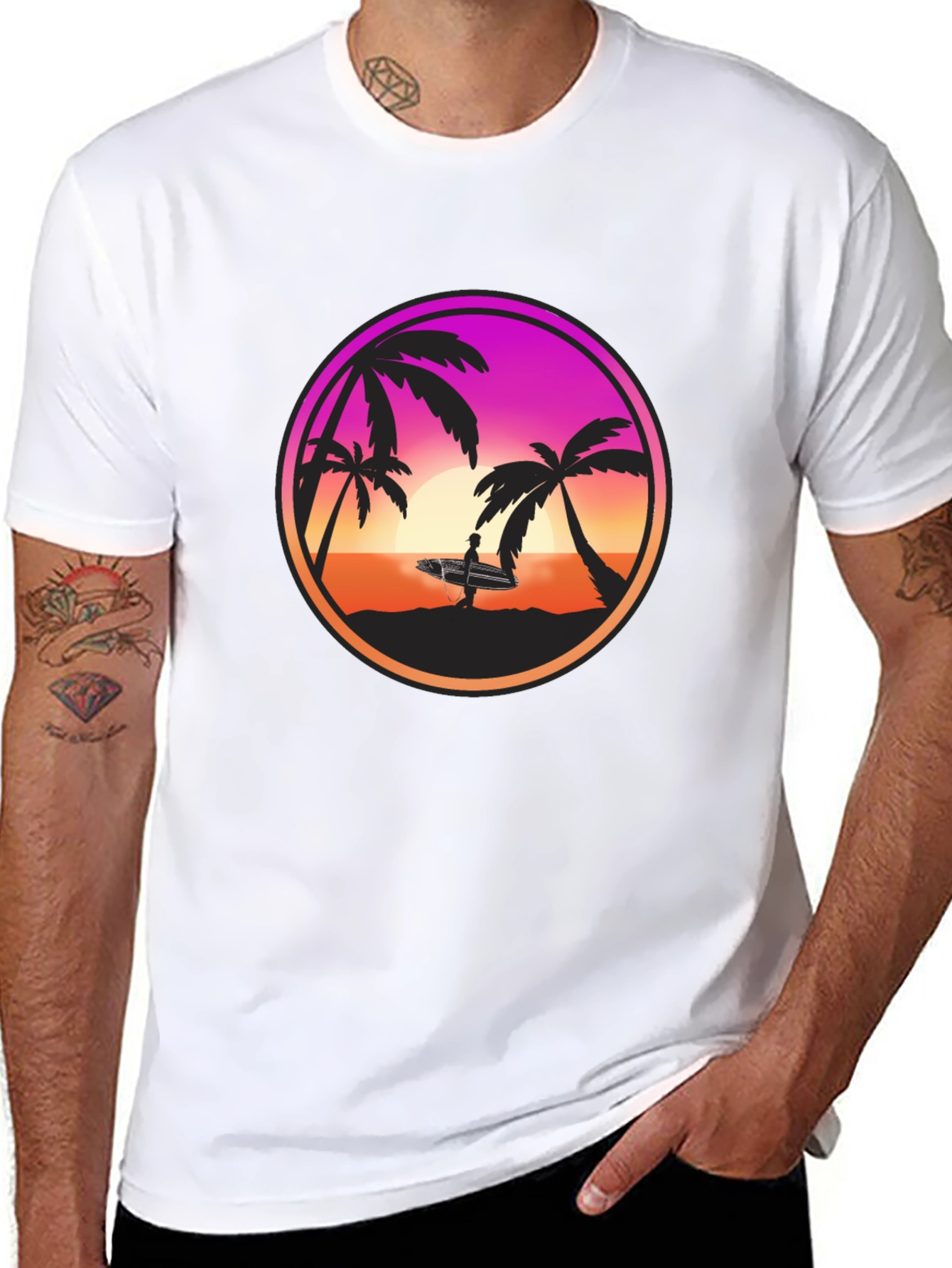 Black Sunset Surfer Graphic Tee - Black Cotton Blend view 8