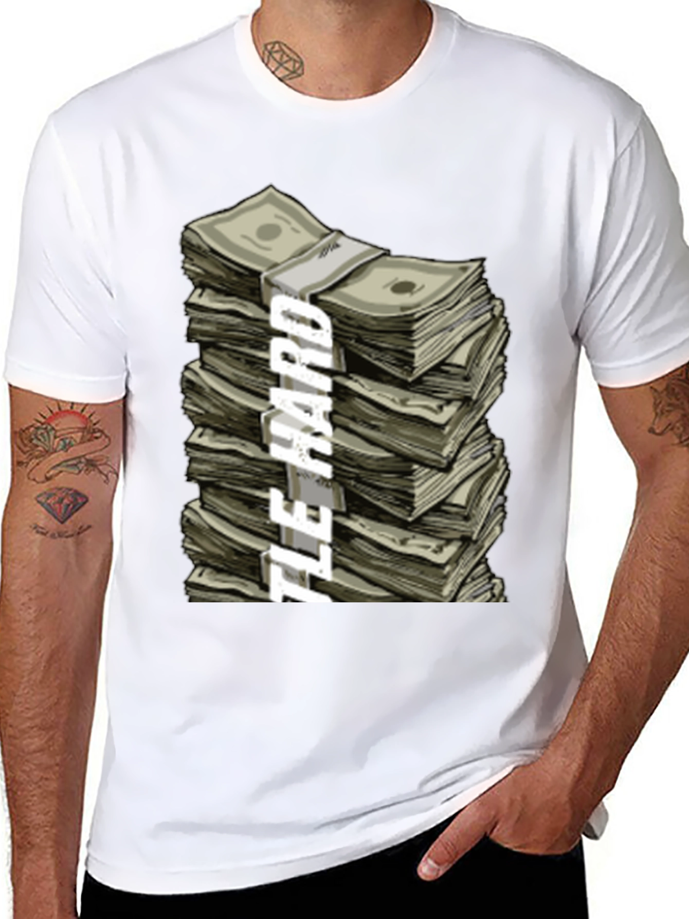 Black Hustle Hard Stacked Money Graphic Tee view 8