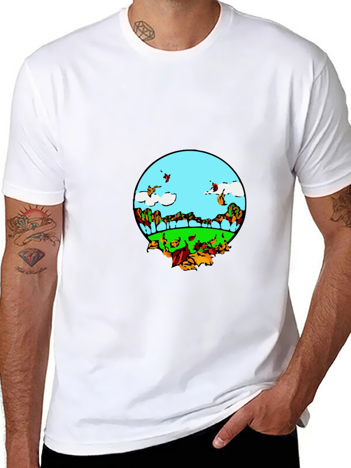 Black Nature Scene Graphic Tee - Black Casual T-Shirt view 8