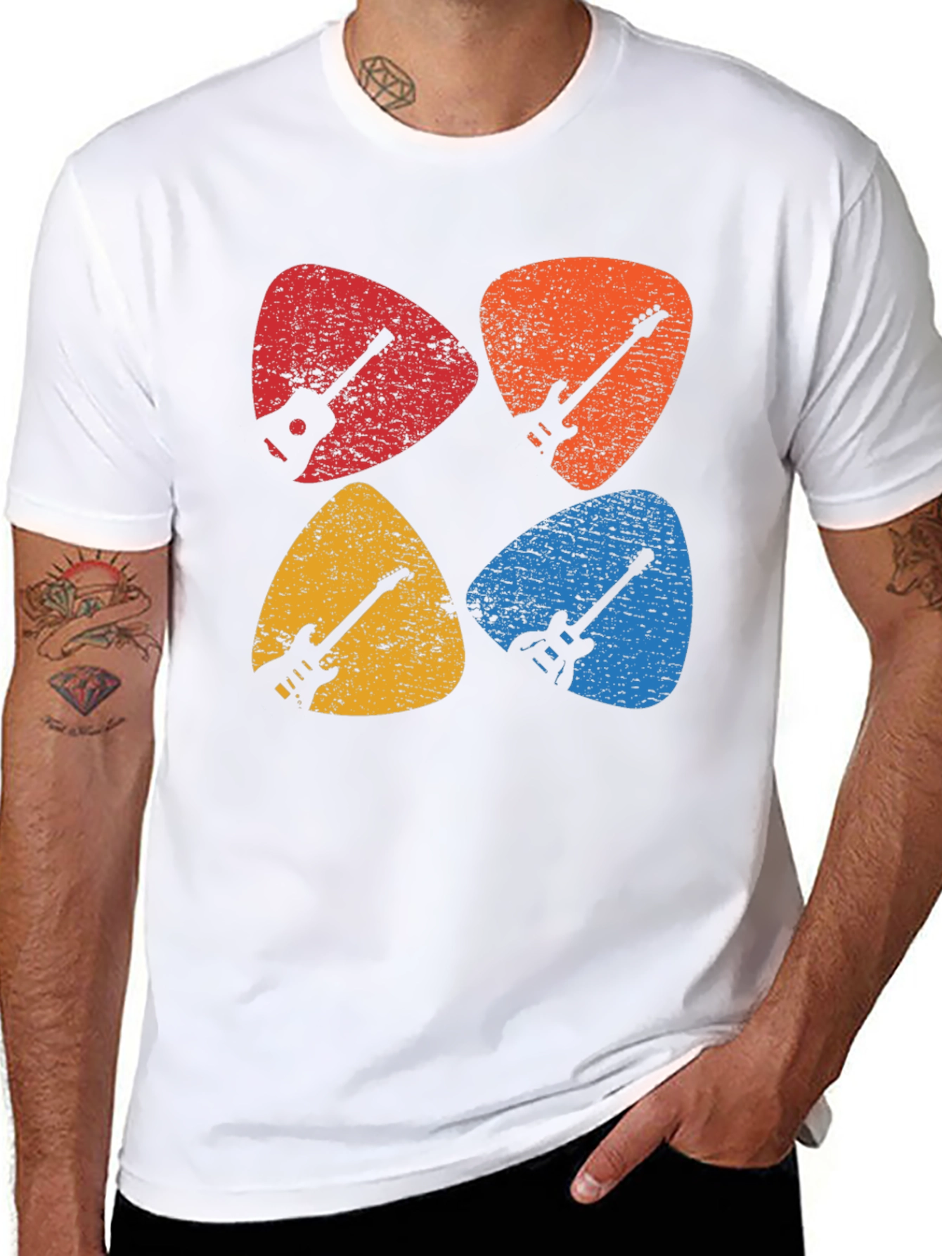 Retro Guitar Pick T-Shirt - Musician's Tee - 8
