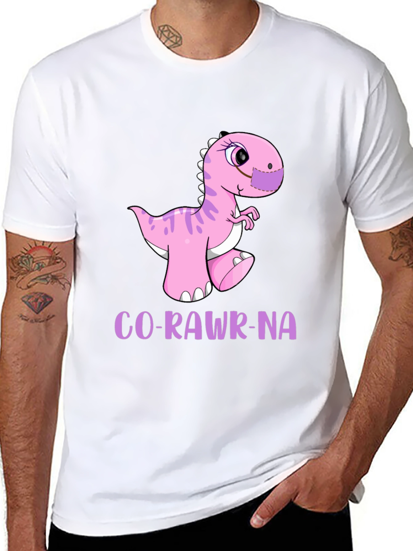 Black Funny Dinosaur Co-Rawr-Na T-Shirt view 8