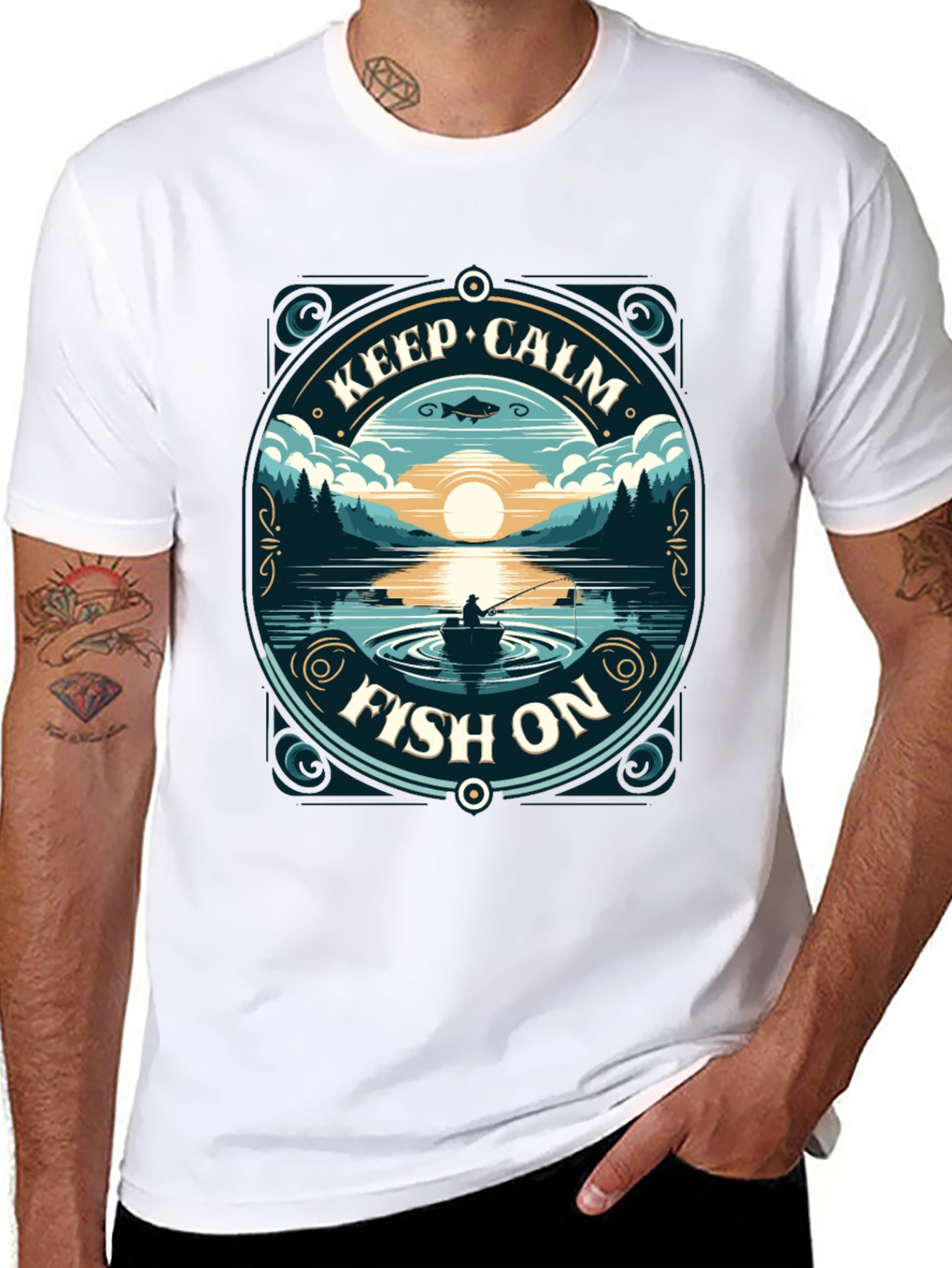 Black Keep Calm Fish On T-Shirt view 8