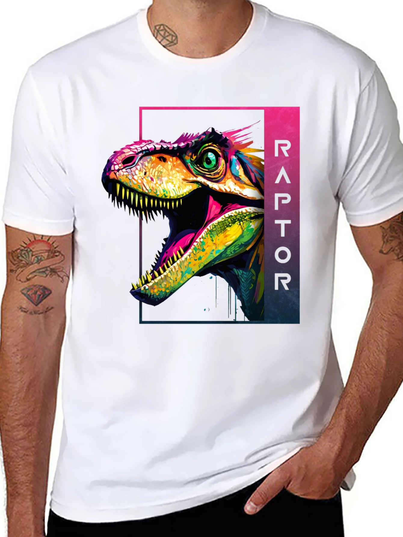 Black Vibrant Raptor Graphic Tee - Bold Dinosaur Design view 8