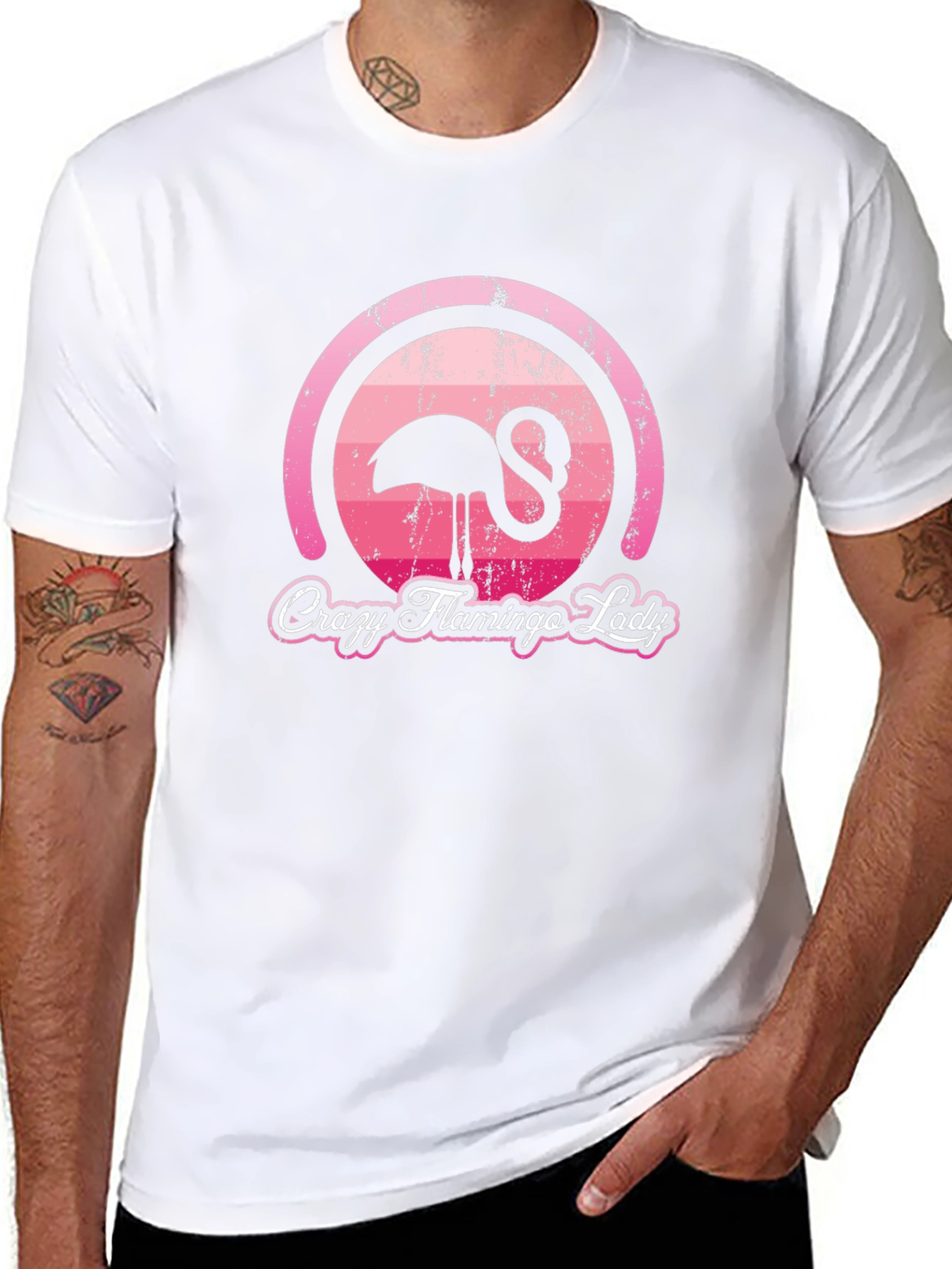 Black Crazy Flamingo Lady Graphic T-Shirt view 8