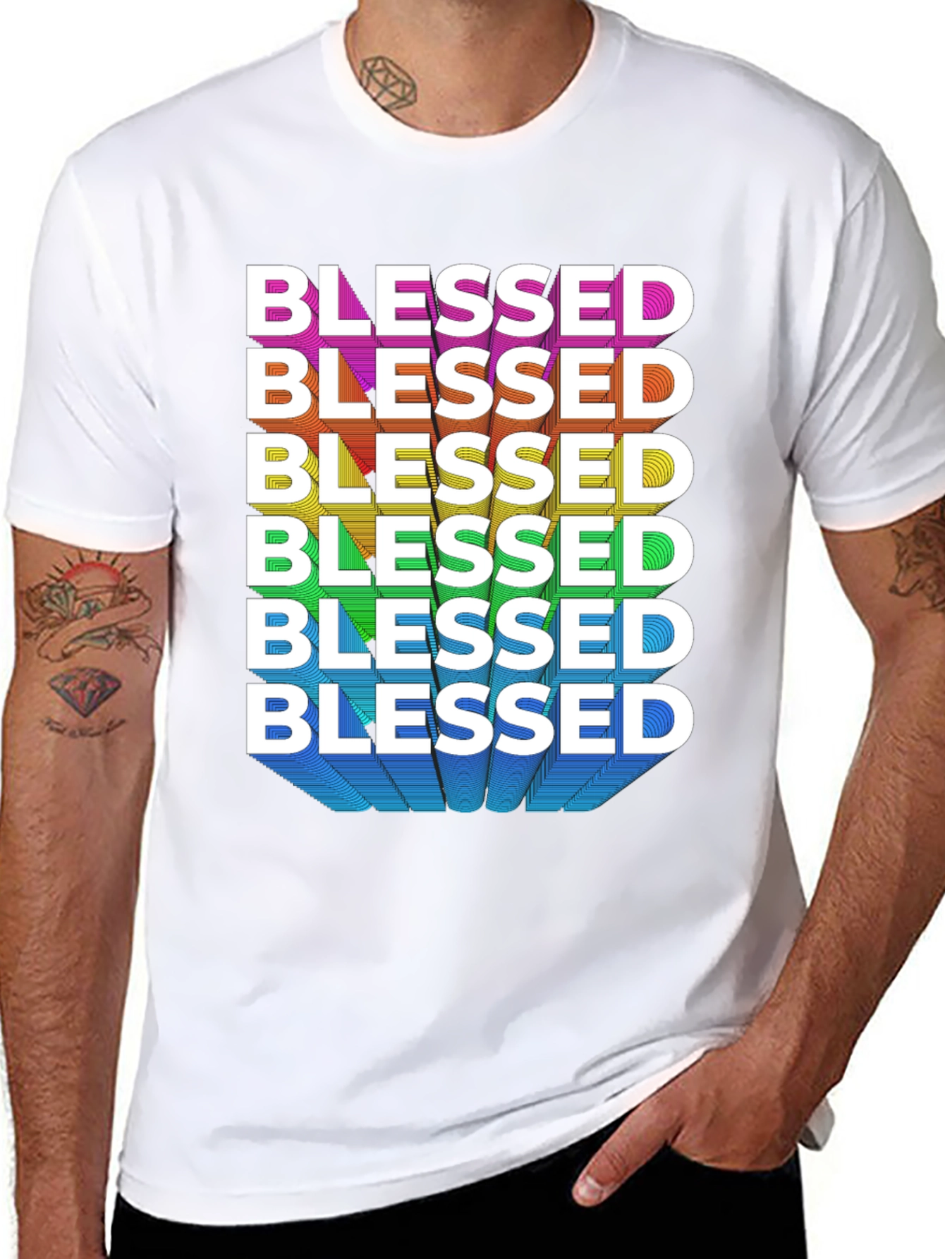 Black Blessed Rainbow Graphic Tee - Black view 8