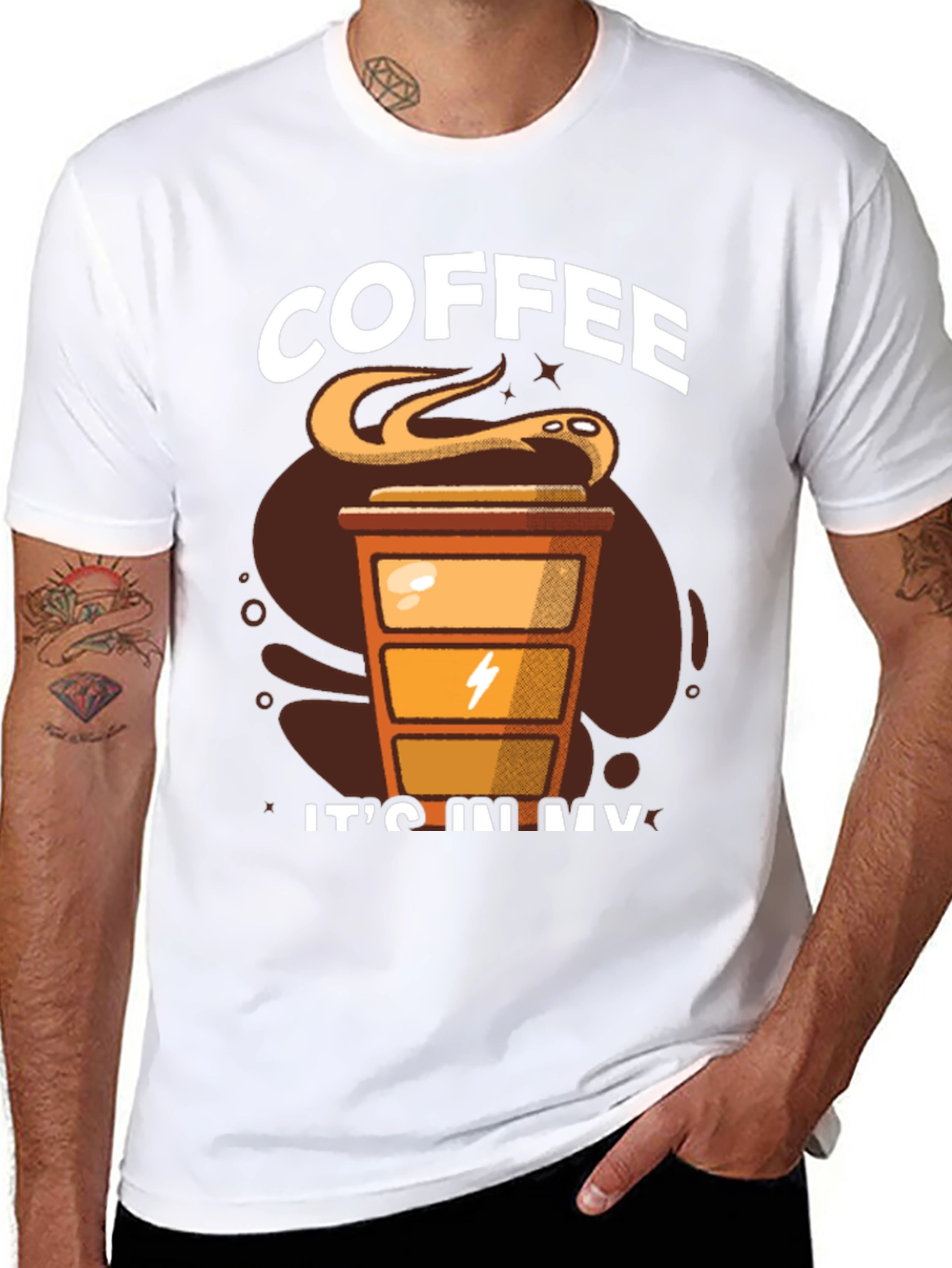 Black Coffee Snake T-Shirt - 'It's In My Veins' Design view 8