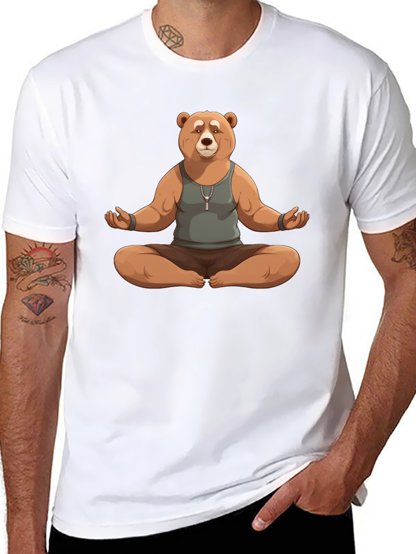 Black Meditating Bear Graphic Tee view 8