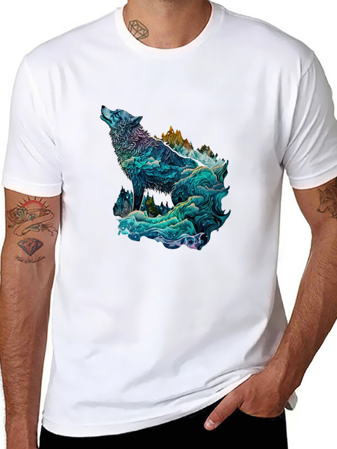 Black Wolf Mountain Graphic Tee - Nature Inspired Black T-Shirt view 8