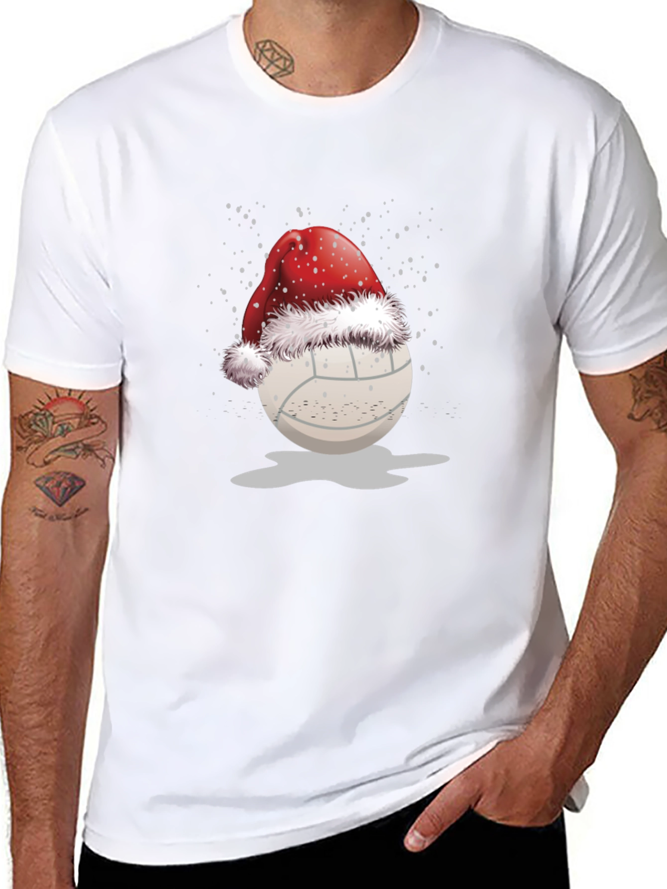Black Volleyball Santa Hat Graphic Tee view 8