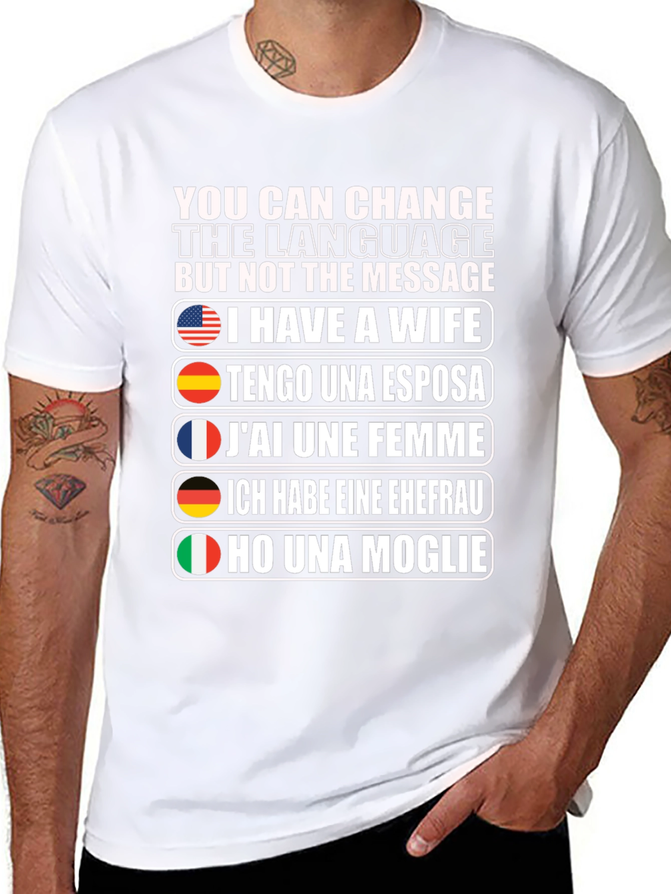 Black Multilingual "I Have a Wife" Graphic T-Shirt view 8