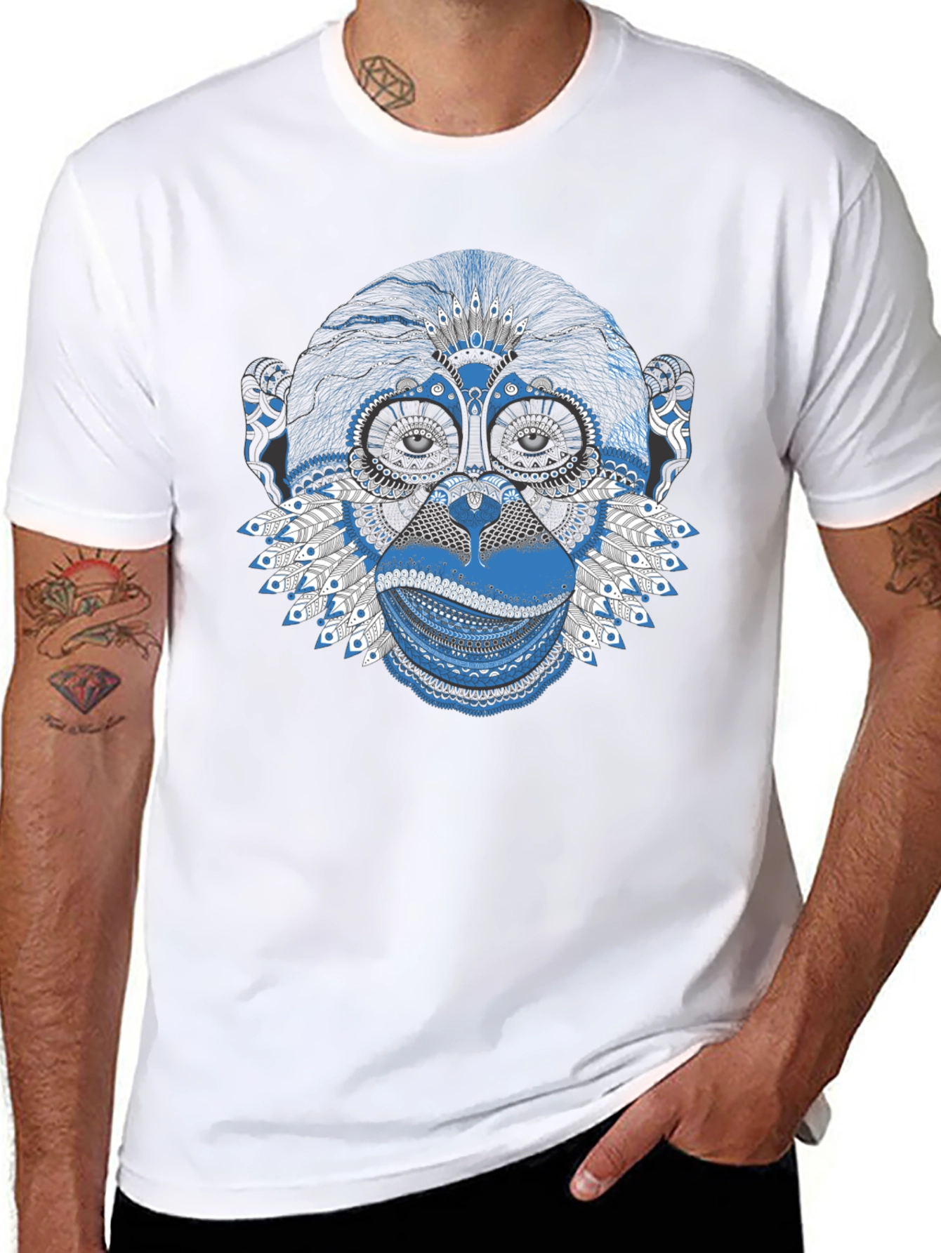 Black Abstract Monkey Graphic Tee - Stylish Men's Black T-Shirt view 8
