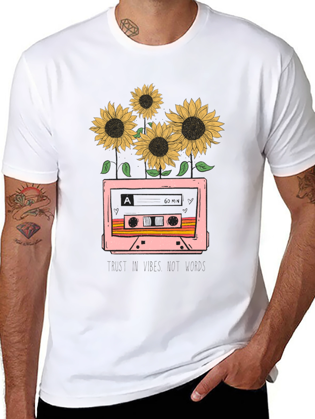 Black Sunflower Cassette Tape Graphic Tee view 8