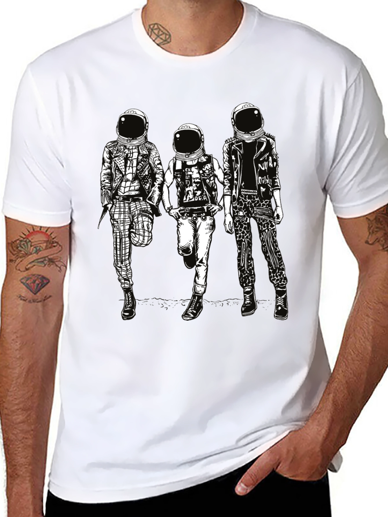Black Astronaut Punk Band T-Shirt, Black Cotton view 8